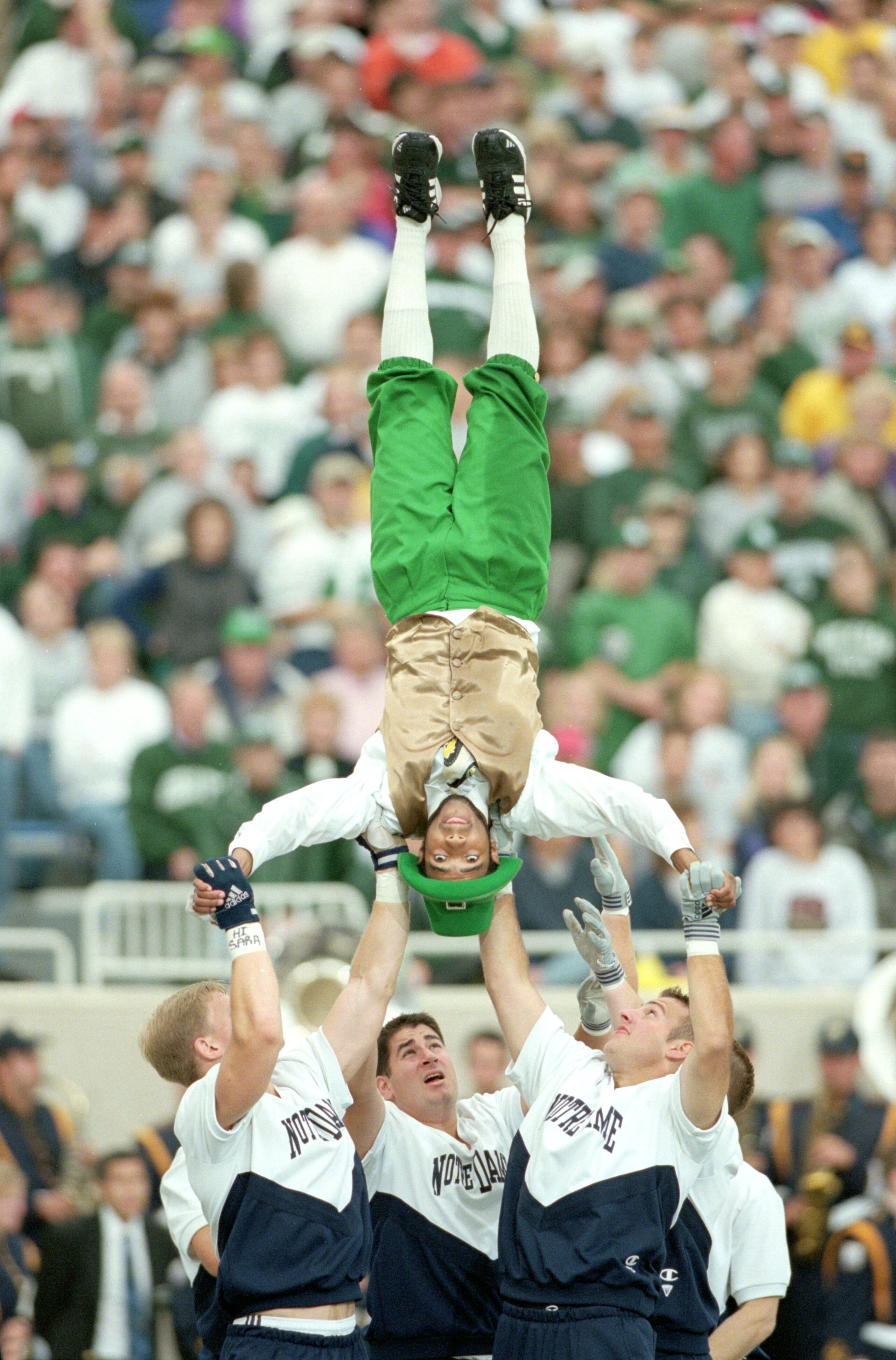 23 Sep 2000: A general view of the Notre Dame Fighting Irish mascot showing spirit during the game against the Michigan State Spartans at the Spartan Stadium in East Lansing, Michigan. The Spartans defeated the Fighting Irish 27-21.Mandatory Credit: Tom 23 Sep 2000: A general view of the Notre Dame Fighting Irish mascot showing spirit during the game against the Michigan State Spartans at the Spartan Stadium in East Lansing, Michigan. The Spartans defeated the Fighting Irish 27-21.Mandatory Credit: Tom