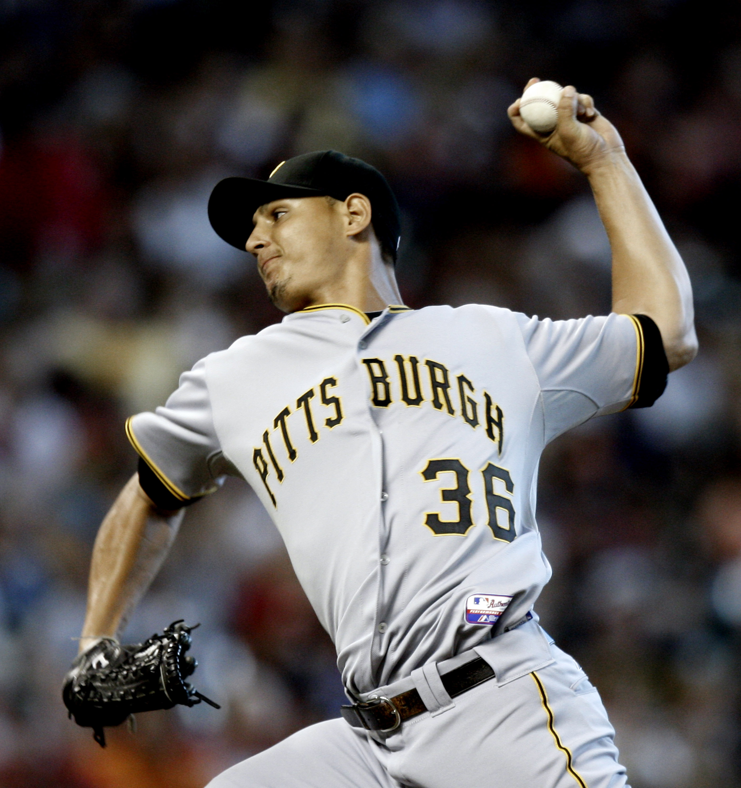 HOUSTON - AUGUST 15:  Pitcher Wilfredo Ledezma #36 of the Pittsburgh Pirates throws against the Houston Astros at Minute Maid Park on August 15, 2010 in Houston, Texas.  (Photo by Bob Levey/Getty Images)