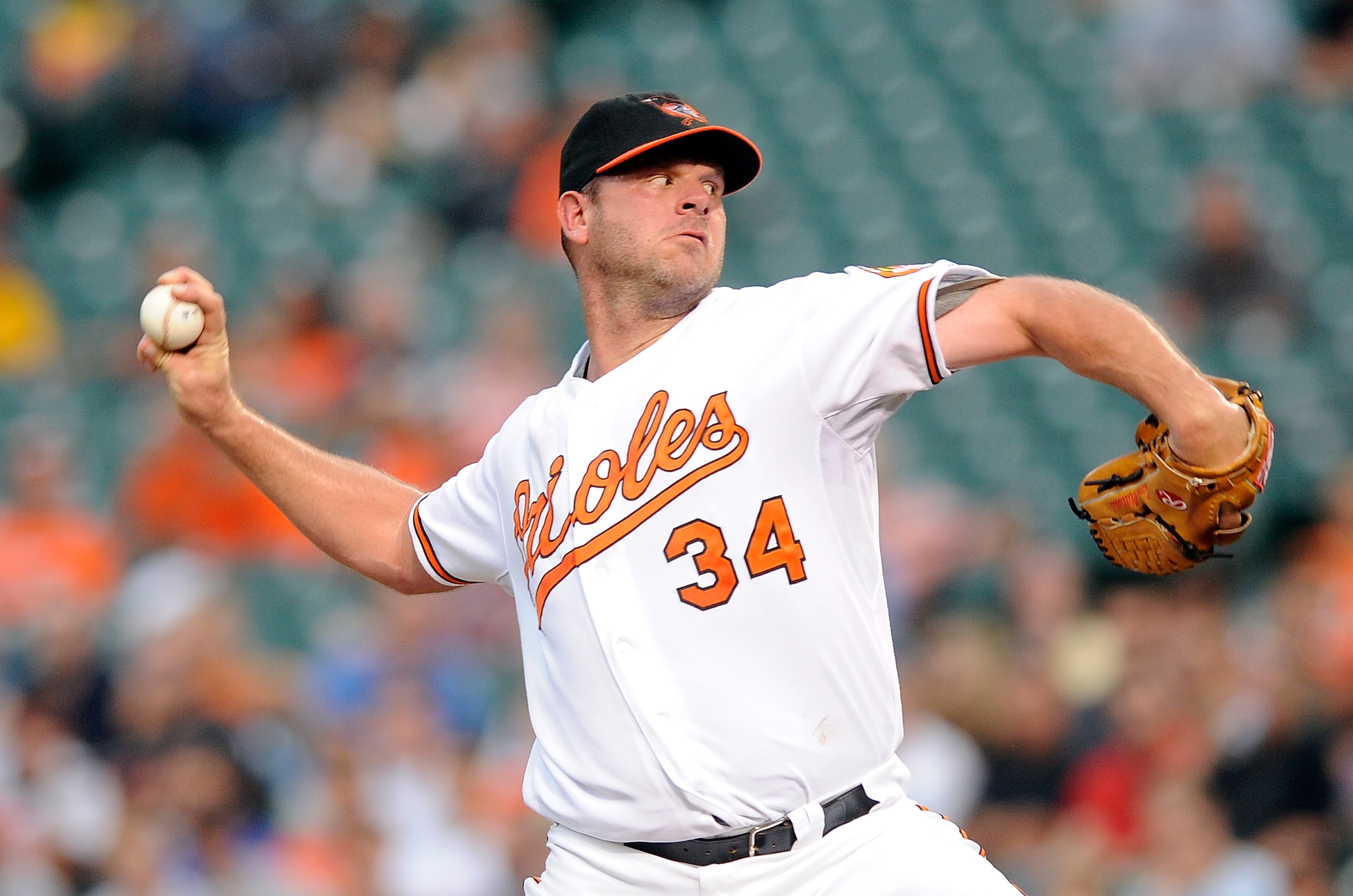 BALTIMORE - JULY 22:  Kevin Millwood #34 of the Baltimore Orioles pitches against the Minnesota Twins at Camden Yards on July 22, 2010 in Baltimore, Maryland.  (Photo by Greg Fiume/Getty Images)