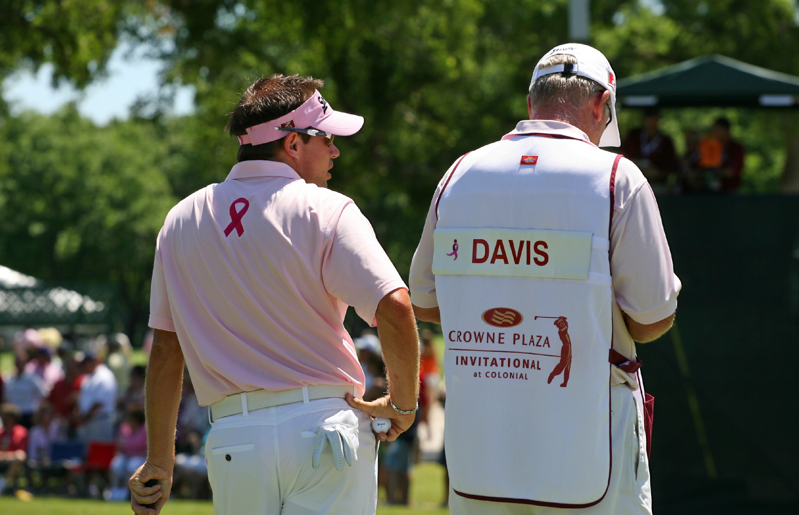 FT. WORTH, TX - MAY 30: Brian Davis wears pink to show the PGA TOUR's support for Amy Mickelson and breast cancer research during the third round of the Crowne Plaza Invitational at Colonial Country Club on May 30, 2009 in Ft. Worth, Texas. (Photo by Hunt