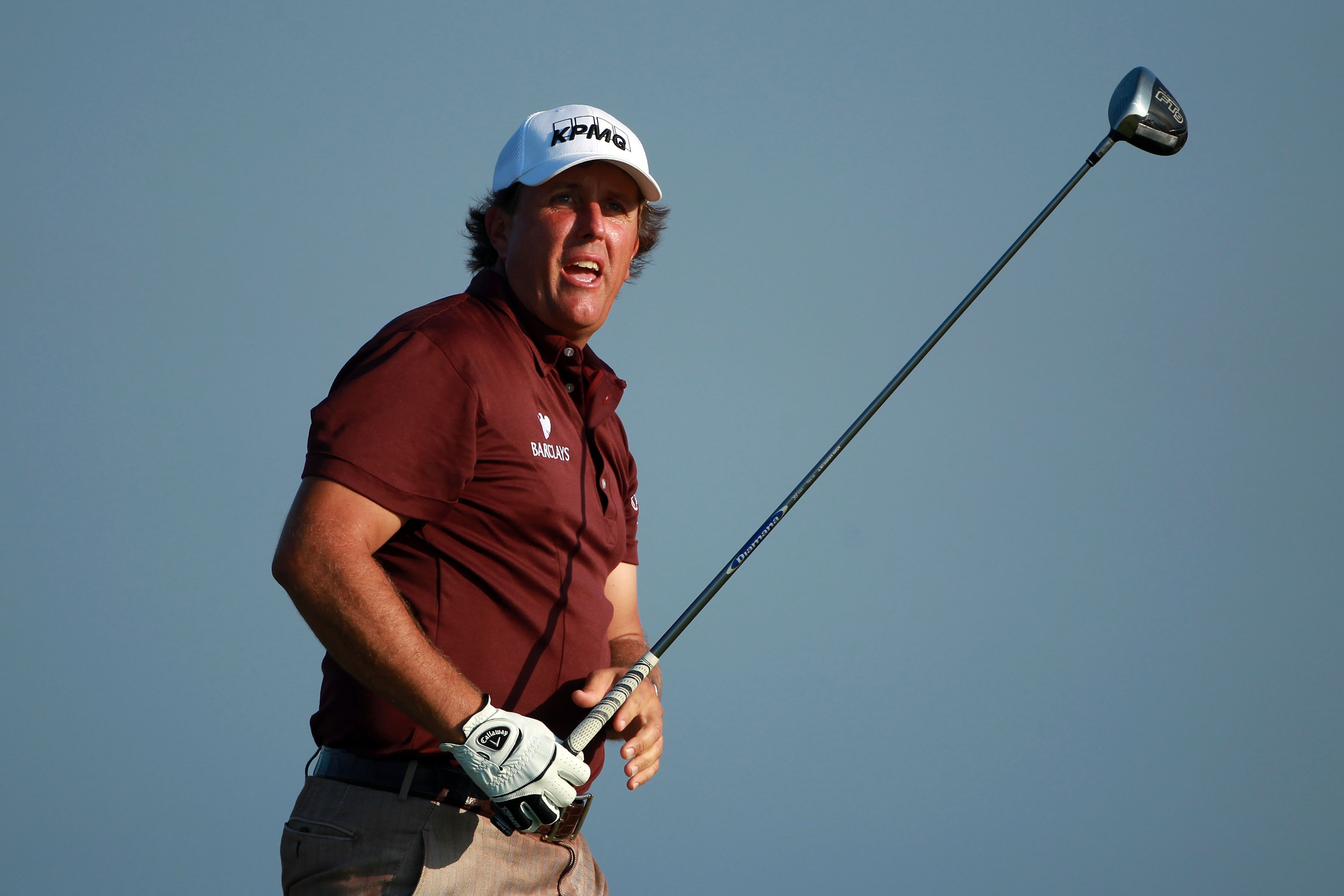 KOHLER, WI - AUGUST 12:  Phil Mickelson hits a tee shot on the fifth hole during the first round of the 92nd PGA Championship on the Straits Course at Whistling Straits on August 12, 2010 in Kohler, Wisconsin.  (Photo by Andrew Redington/Getty Images)