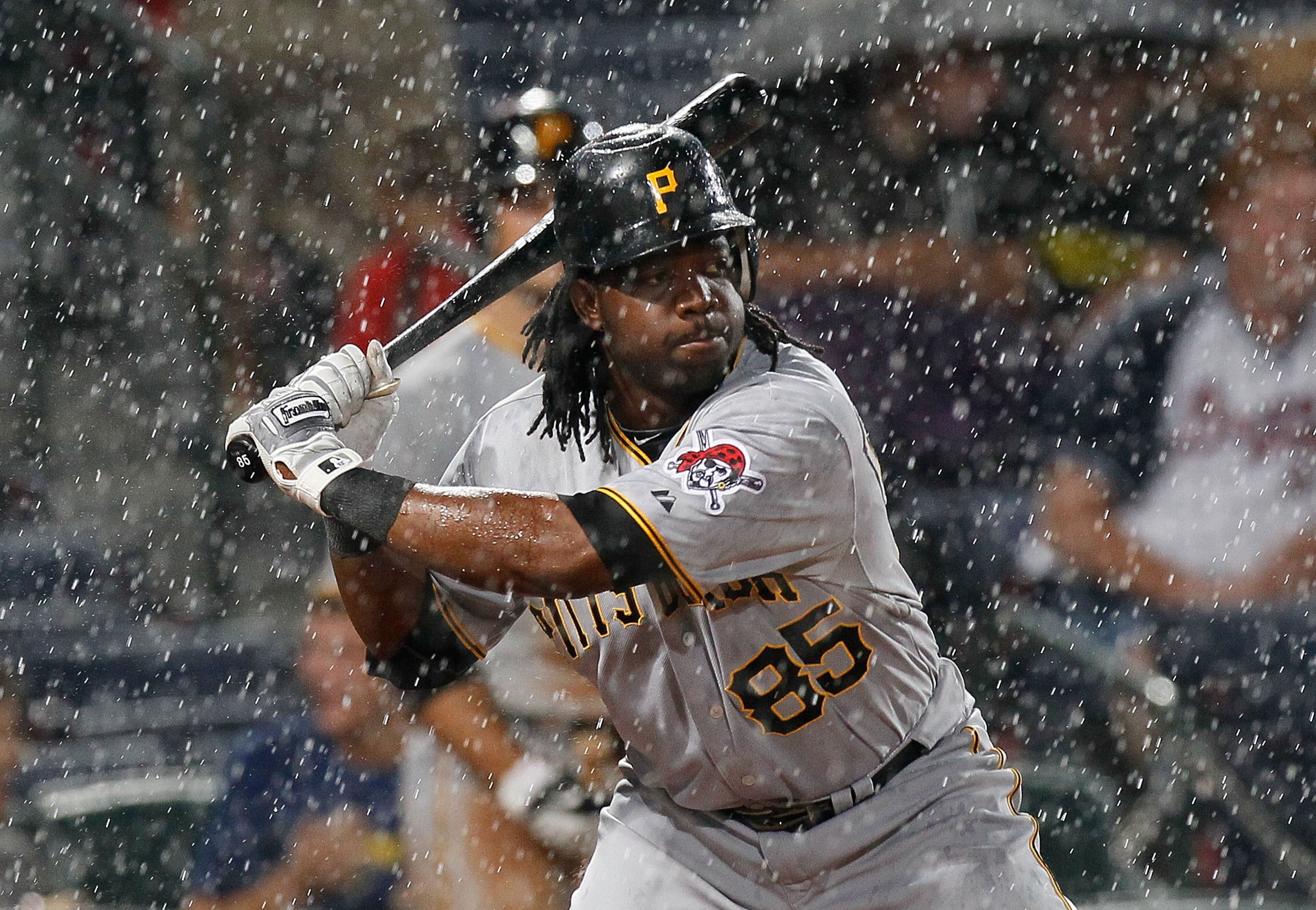 ATLANTA - MAY 28:  Lastings Milledge #85 of the Pittsburgh Pirates against the Atlanta Braves at Turner Field on May 28, 2010 in Atlanta, Georgia.  (Photo by Kevin C. Cox/Getty Images)