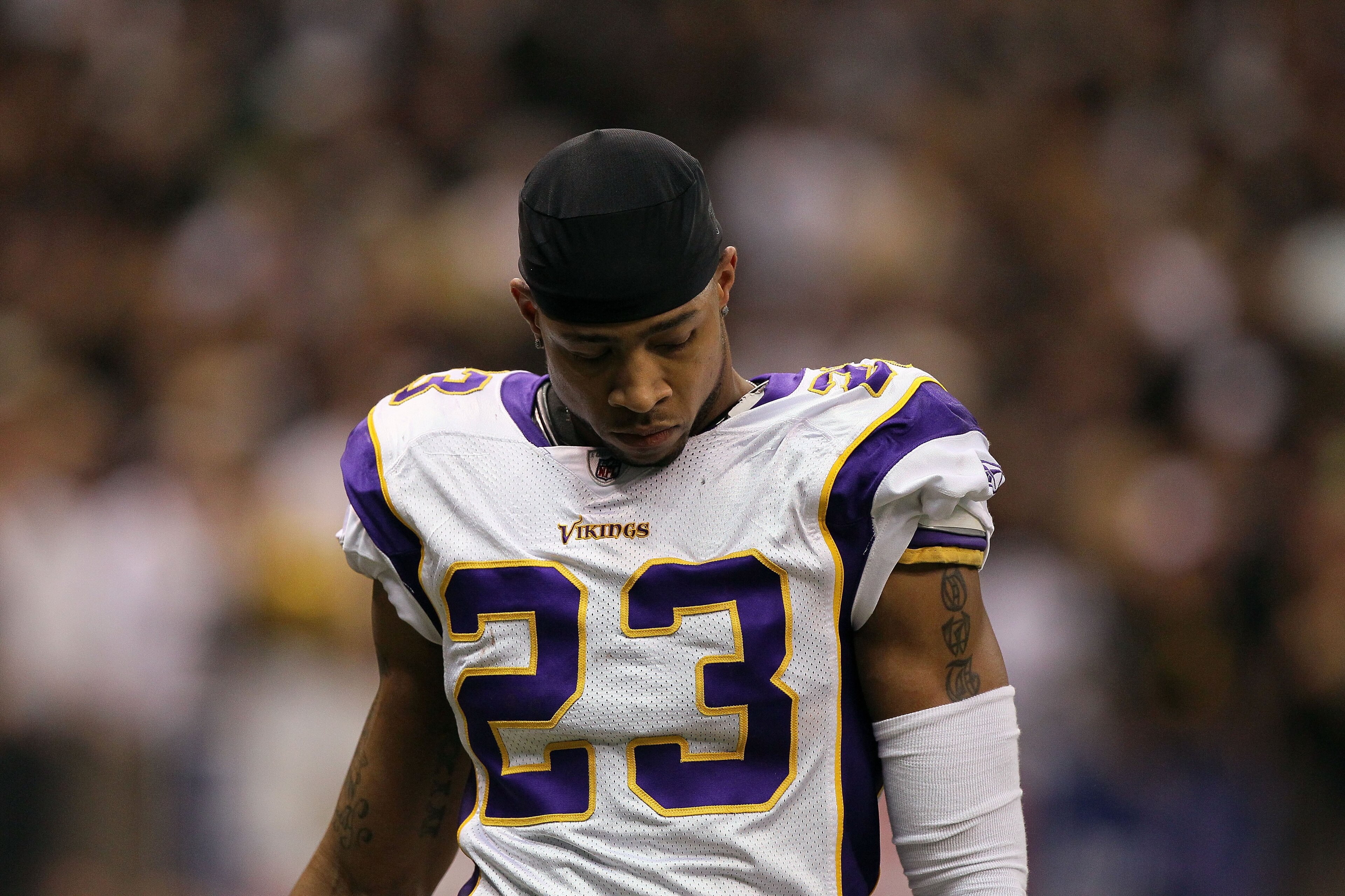 NEW ORLEANS - JANUARY 24: Cedric Griffin #23 of the Minnesota Vikings walks on the field dejected against the New Orleans Saints during the NFC Championship Game at the Louisiana Superdome on January 24, 2010 in New Orleans, Louisiana. The Saints won 31 NEW ORLEANS - JANUARY 24: Cedric Griffin #23 of the Minnesota Vikings walks on the field dejected against the New Orleans Saints during the NFC Championship Game at the Louisiana Superdome on January 24, 2010 in New Orleans, Louisiana. The Saints won 31