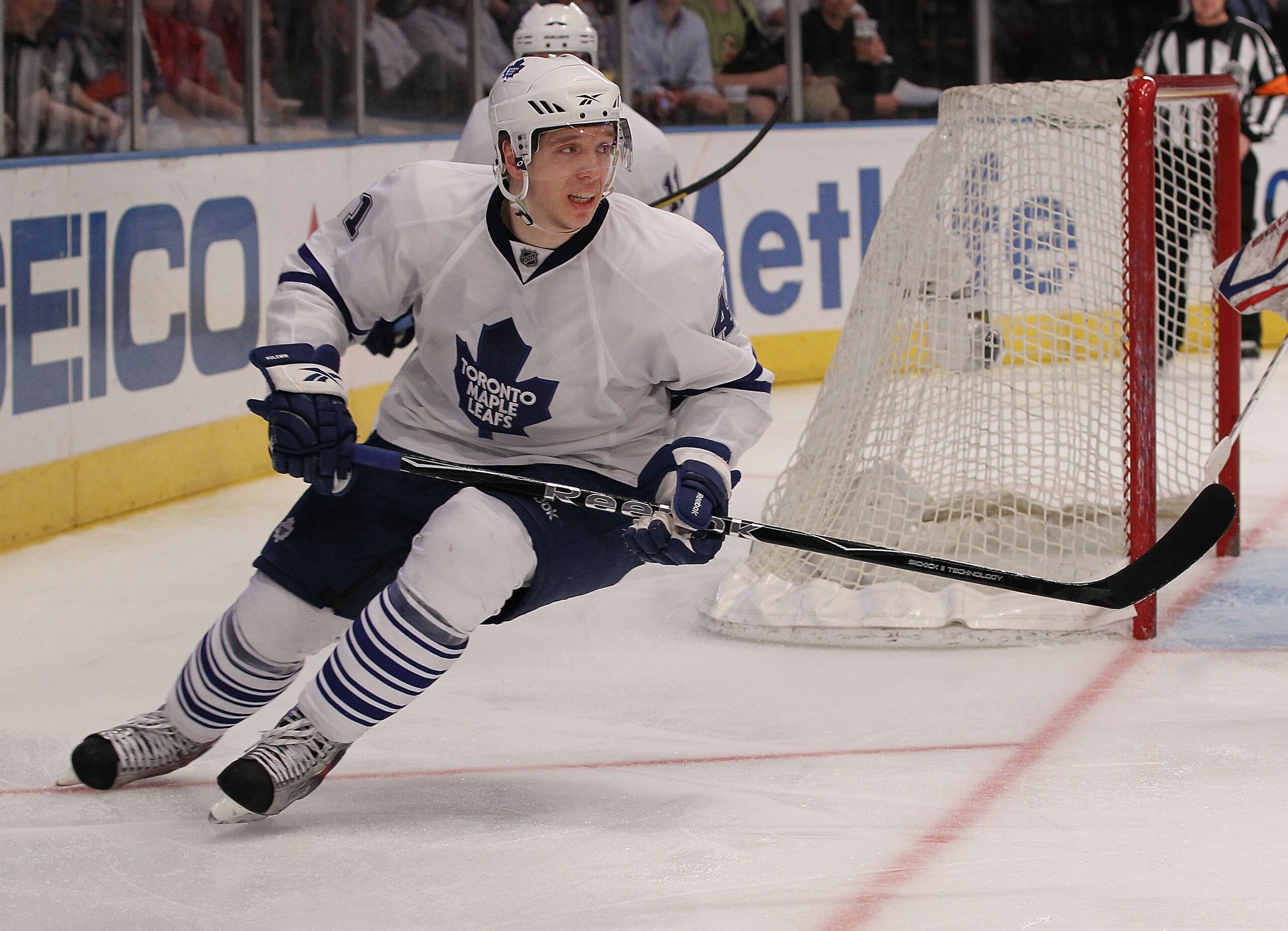 NEW YORK - APRIL 07:  Nikolai Kulemin #41 of the Toronto Maple Leafs skates against the New York Rangers at Madison Square Garden on April 7, 2010 in New York, New York. The Rangers defeated the Maple Leafs 5-1.  (Photo by Bruce Bennett/Getty Images)