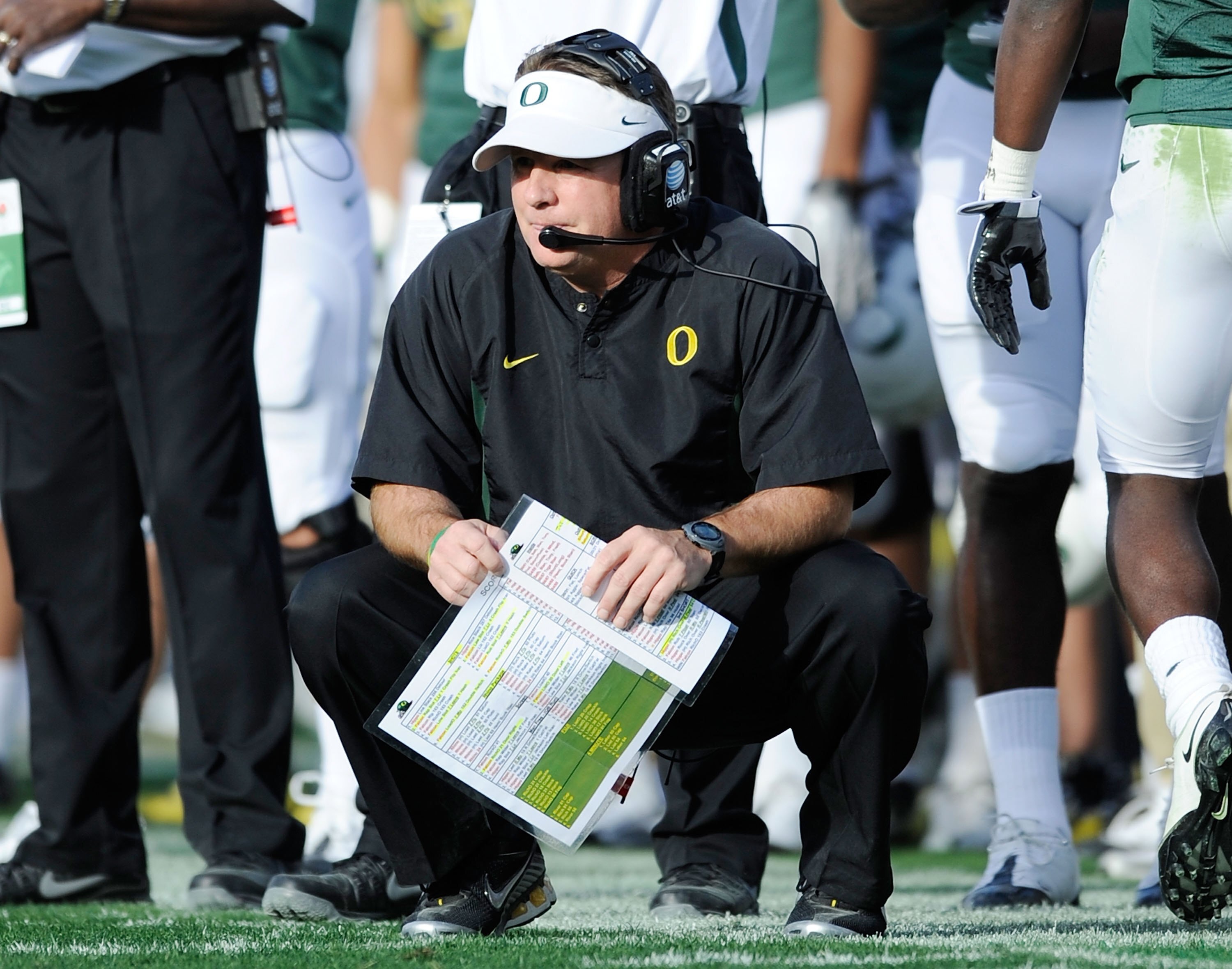 PASADENA, CA - JANUARY 01:  Head coach Chip Kelly of the Oregon Ducks stands on the sidelines during the game against the Ohio State Buckeyes at the 96th Rose Bowl game on January 1, 2010 in Pasadena, California.  (Photo by Kevork Djansezian/Getty Images)