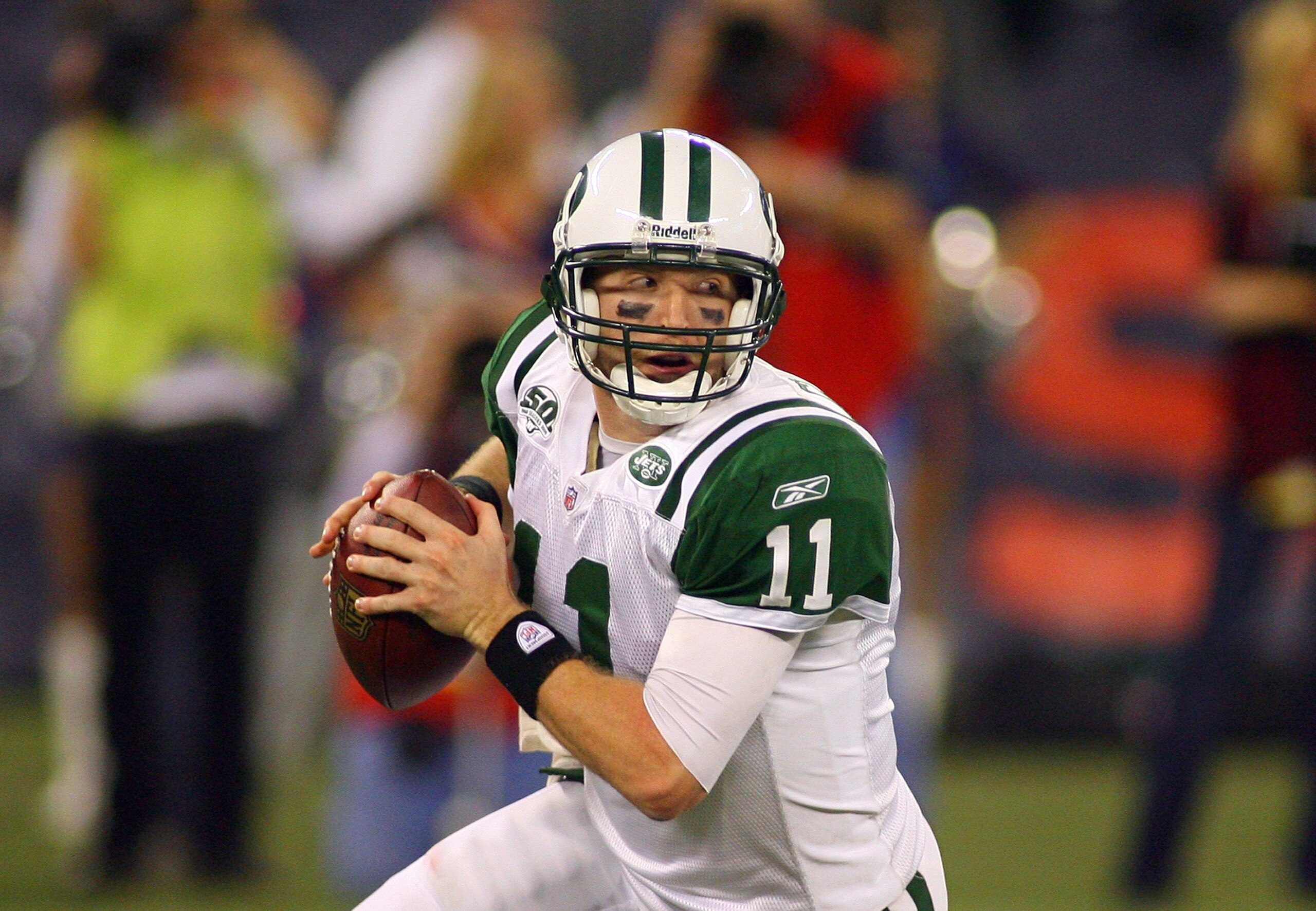 TORONTO - DECEMBER 3:  Quarterback Kellen Clemens #11 of the New York Jets looks to make a pass play during their NFL game against the Buffalo Bills on December 3, 2009  at Rogers Centre in Toronto, Ontario, Canada. The Jets defeated the Bills 19-13. (Pho