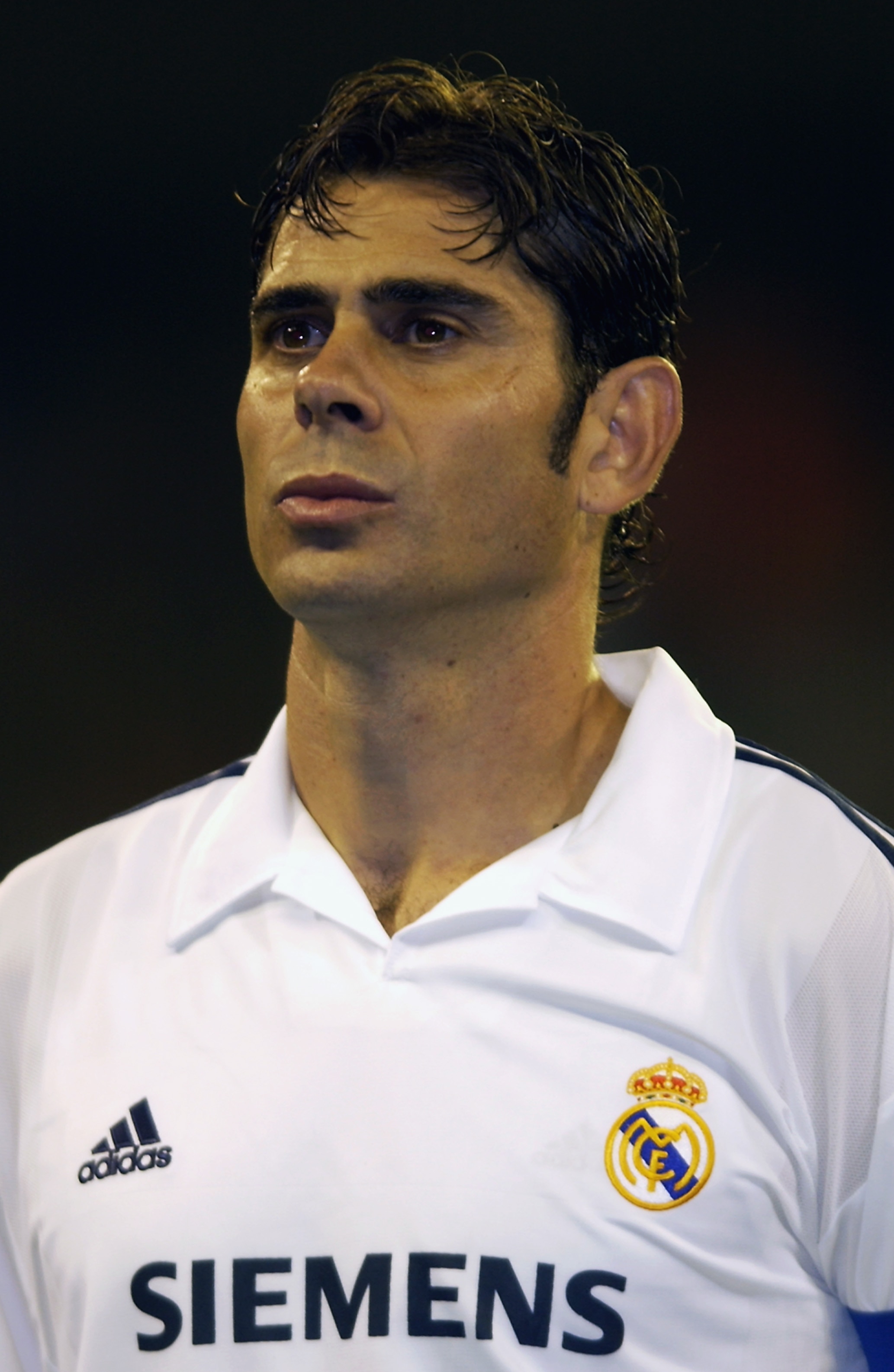 MADRID - OCTOBER 22:  Portrait of Fernando Hierro of Real Madrid before the UEFA Champions League First Stage Group C match between Real Madrid and AEK Athens held on October 22, 2002 at the Bernabeu, in Madrid, Spain. The match ended in a 2-2 draw. DIGIT