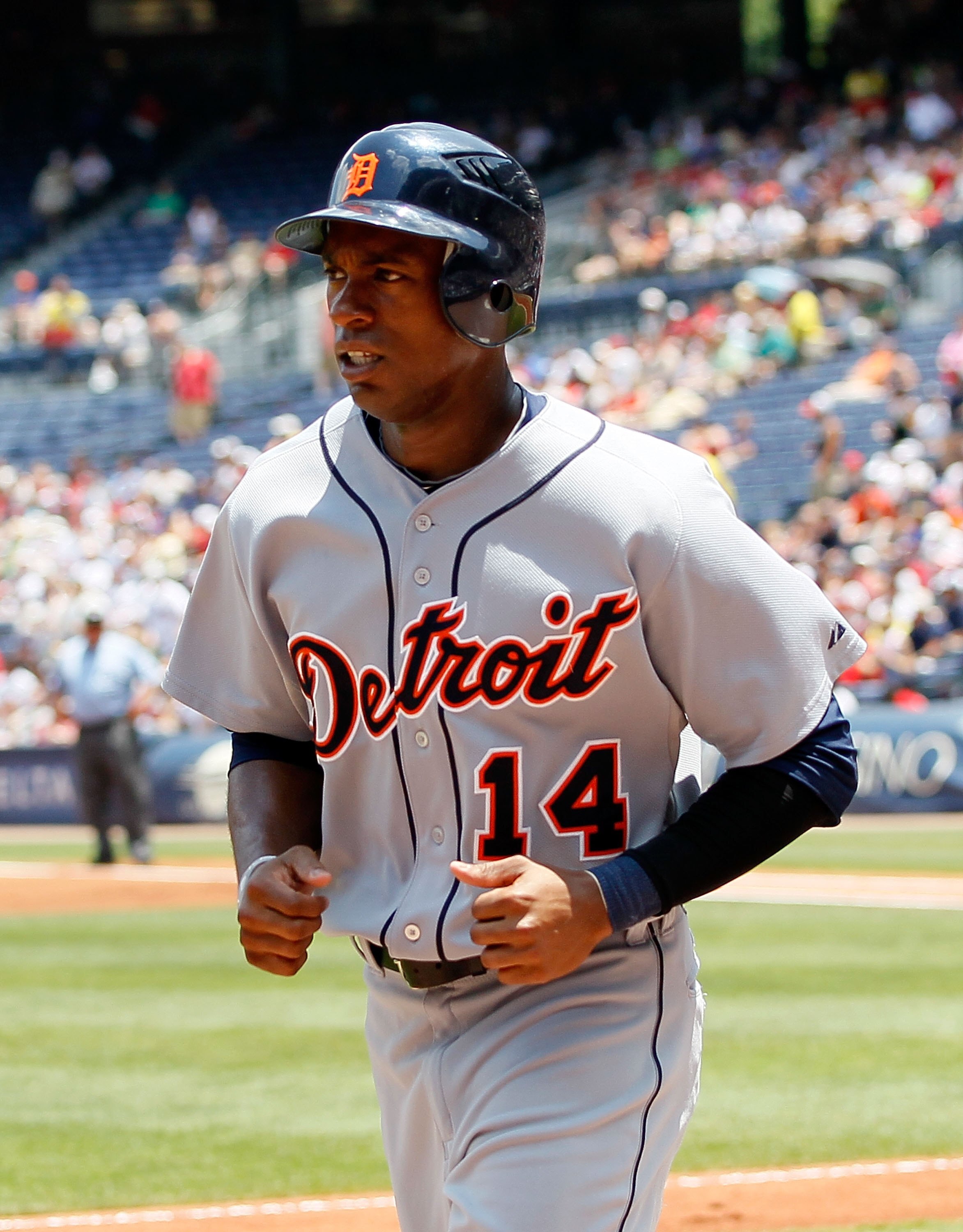 ATLANTA - JUNE 27:  Austin Jackson #14 of the Detroit Tigers against the Atlanta Braves at Turner Field on June 27, 2010 in Atlanta, Georgia.  (Photo by Kevin C. Cox/Getty Images)