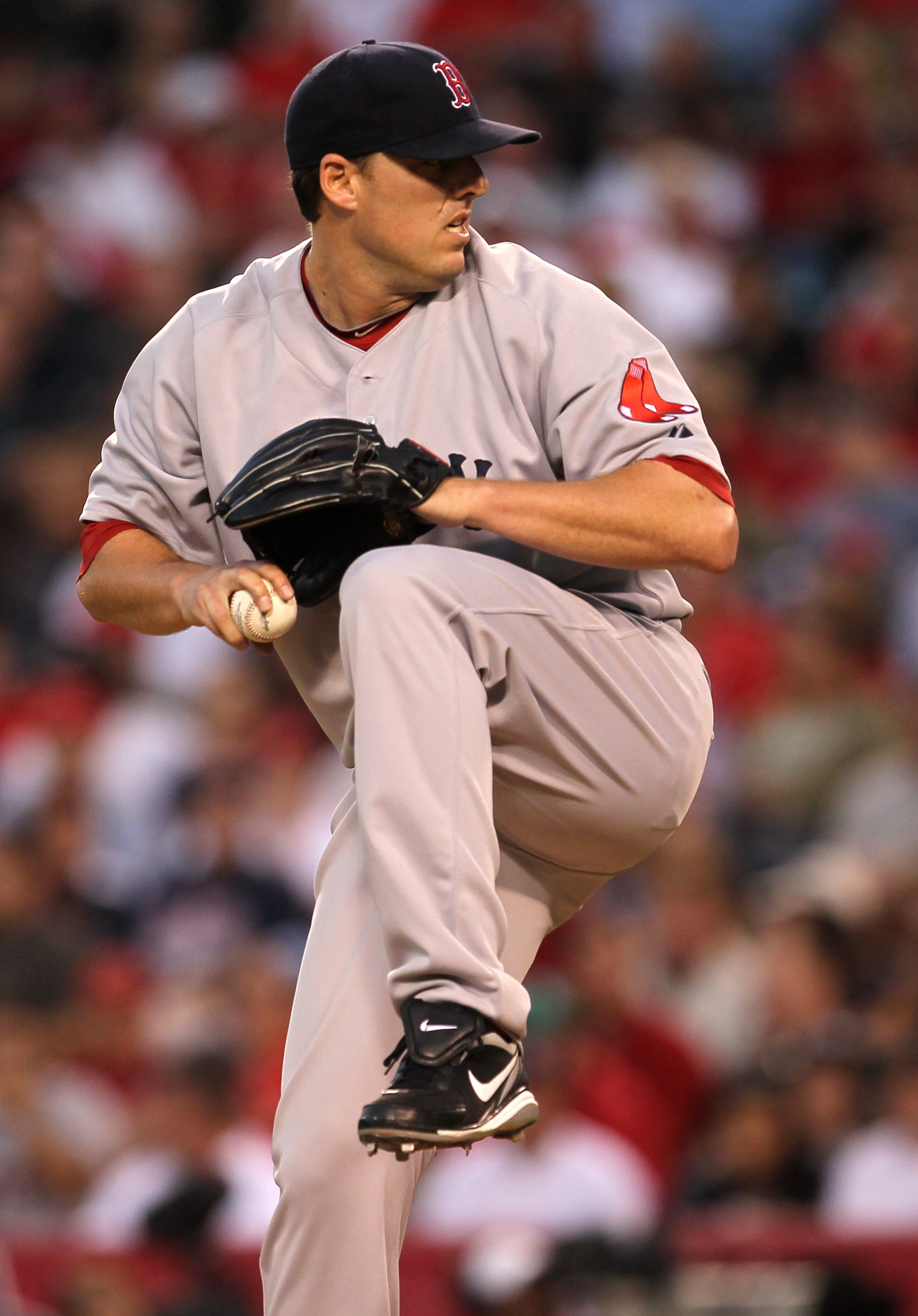 ANAHEIM, CA - JULY 27:  John Lackey #40 of the Boston Red Sox throws a pitch against the Los Angeles Angels of Anaheim on July 27, 2010 at Angel Stadium in Anaheim, California.  (Photo by Stephen Dunn/Getty Images)