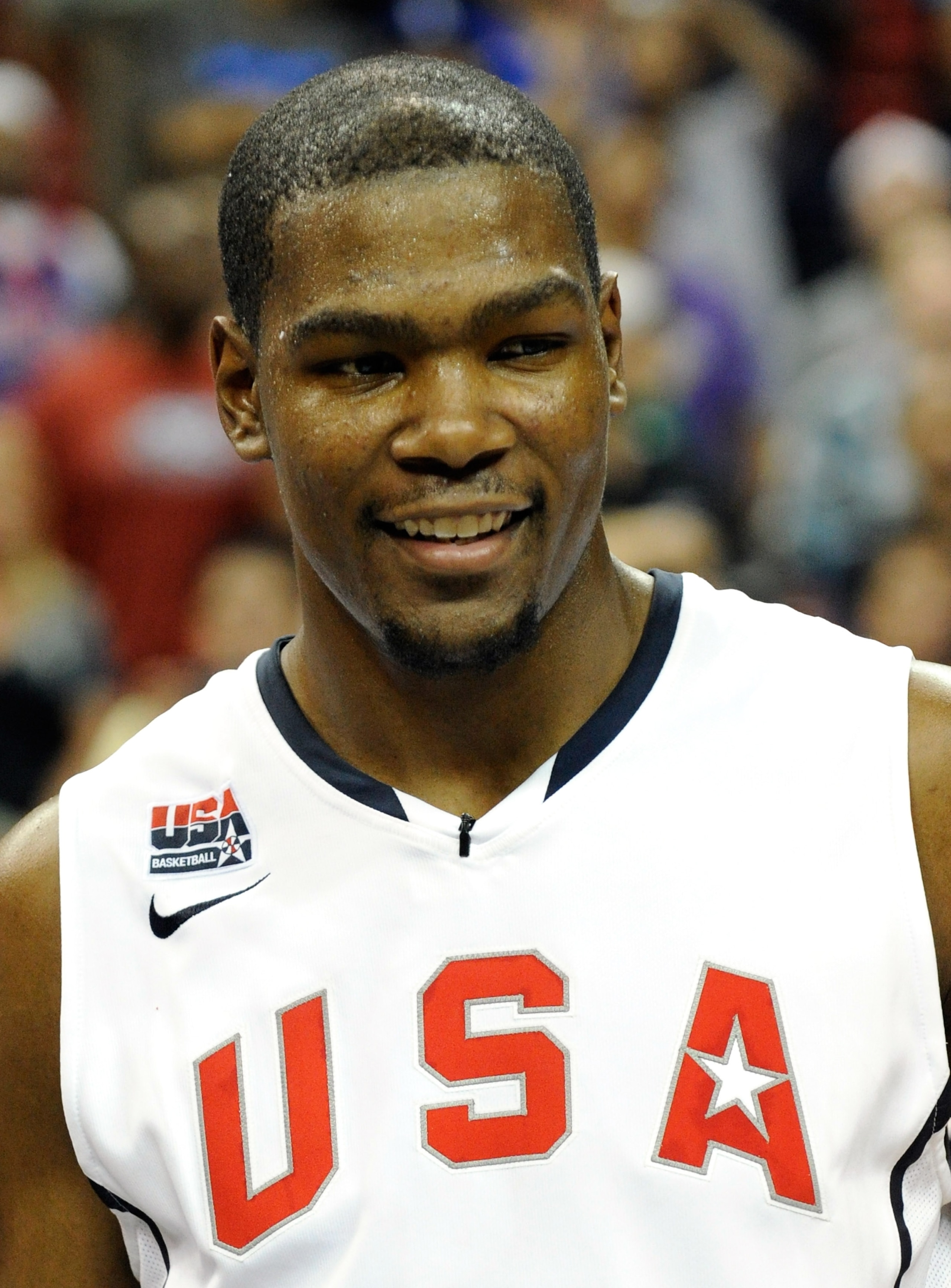 LAS VEGAS - JULY 24: Kevin Durant #5 of the 2010 USA Basketball Men's National Team smiles after a USA Basketball showcase at the Thomas & Mack Center July 24, 2010 in Las Vegas, Nevada. (Photo by Ethan Miller/Getty Images) LAS VEGAS - JULY 24: Kevin Durant #5 of the 2010 USA Basketball Men's National Team smiles after a USA Basketball showcase at the Thomas & Mack Center July 24, 2010 in Las Vegas, Nevada. (Photo by Ethan Miller/Getty Images)