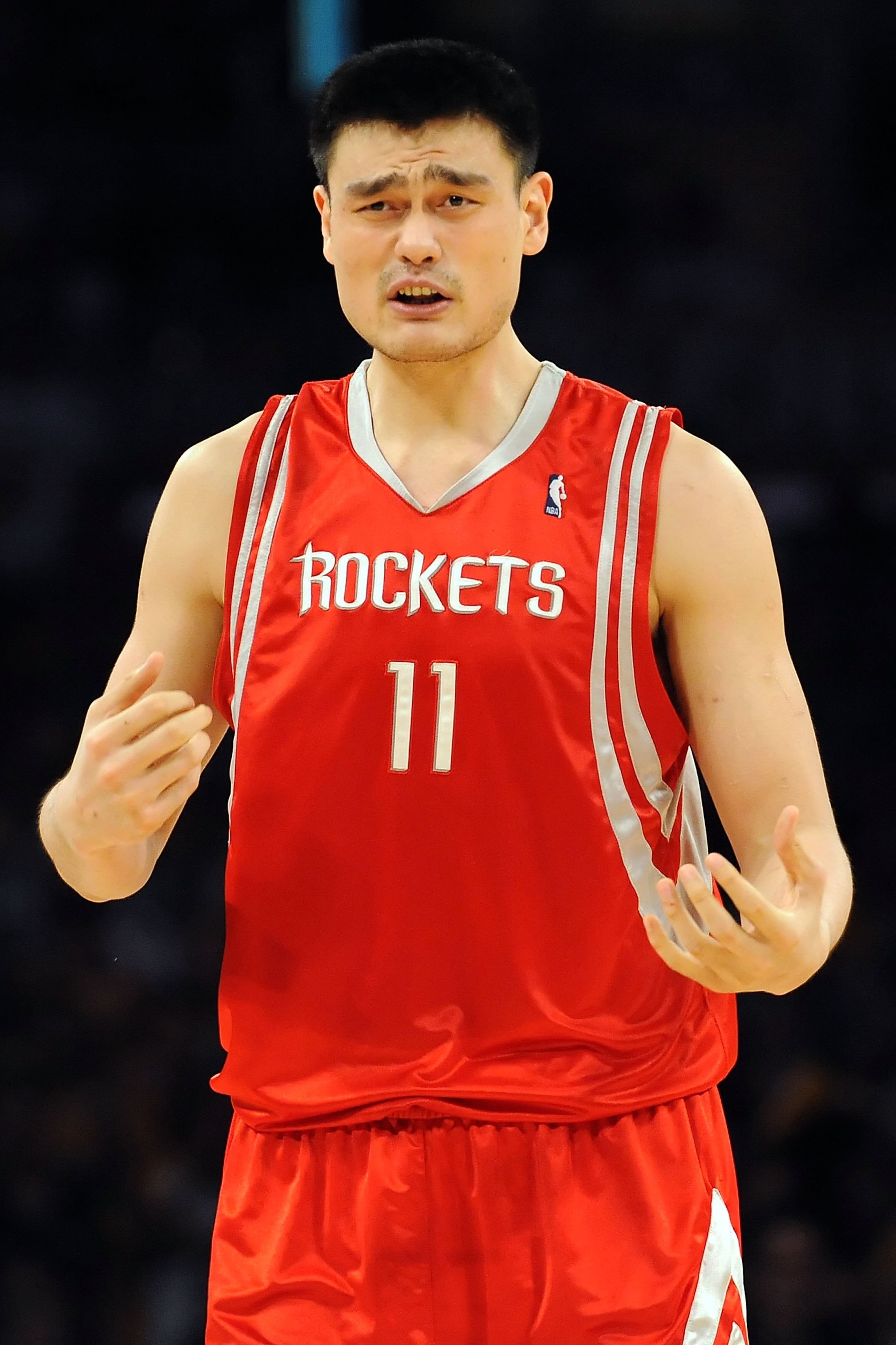 LOS ANGELES, CA - MAY 06: Yao Ming #11 of the Houston Rockets reacts to a foul called on him in the second quarter against the Los Angeles Lakers in Game Two of the Western Conference Semifinals during the 2009 NBA Playoffs at Staples Center on May 6, 20 LOS ANGELES, CA - MAY 06: Yao Ming #11 of the Houston Rockets reacts to a foul called on him in the second quarter against the Los Angeles Lakers in Game Two of the Western Conference Semifinals during the 2009 NBA Playoffs at Staples Center on May 6, 20