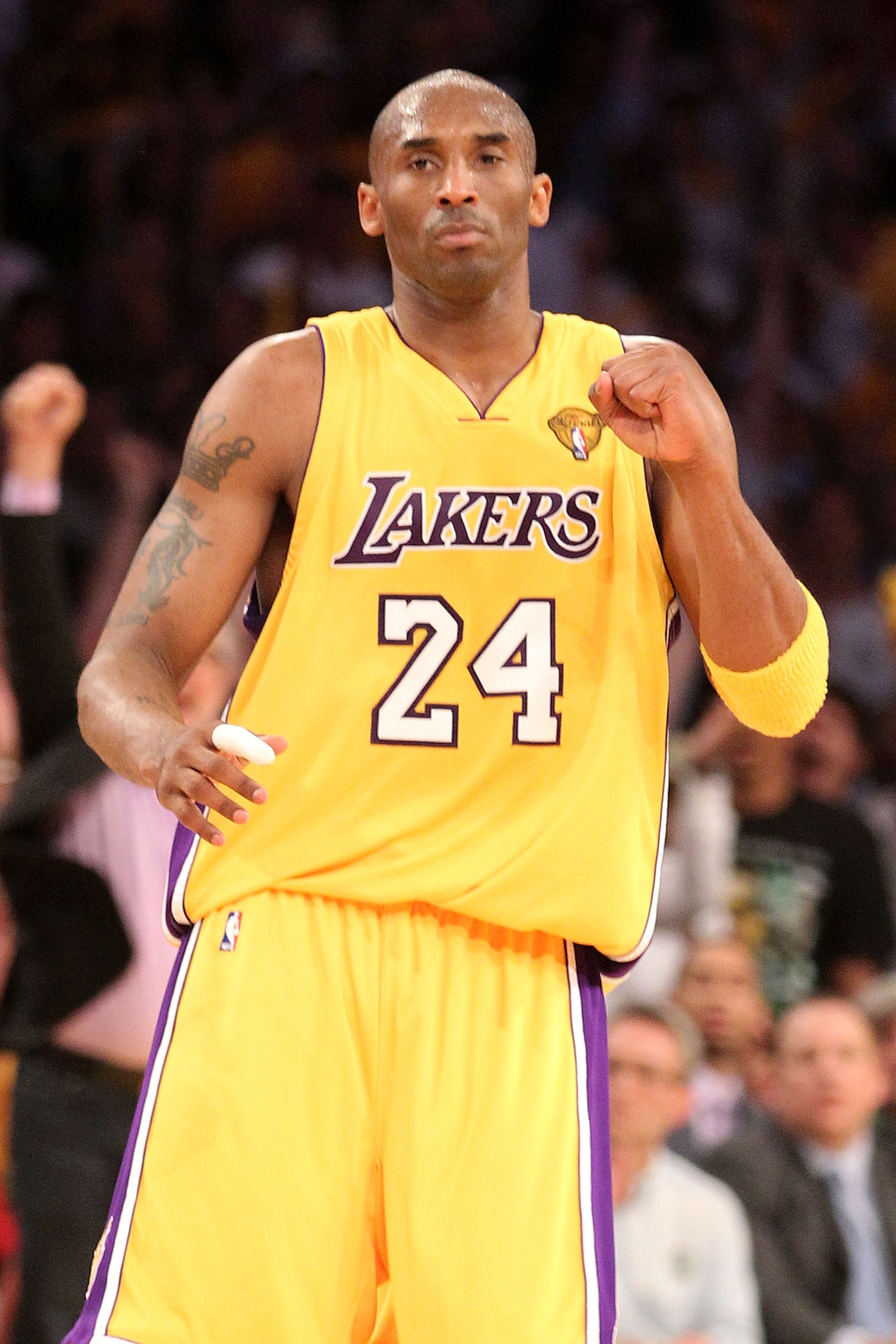 LOS ANGELES, CA - JUNE 17: Kobe Bryant #24 of the Los Angeles Lakers reacts in the second quarter of Game Seven of the 2010 NBA Finals against the Boston Celtics at Staples Center on June 17, 2010 in Los Angeles, California. NOTE TO USER: User expressly LOS ANGELES, CA - JUNE 17: Kobe Bryant #24 of the Los Angeles Lakers reacts in the second quarter of Game Seven of the 2010 NBA Finals against the Boston Celtics at Staples Center on June 17, 2010 in Los Angeles, California. NOTE TO USER: User expressly