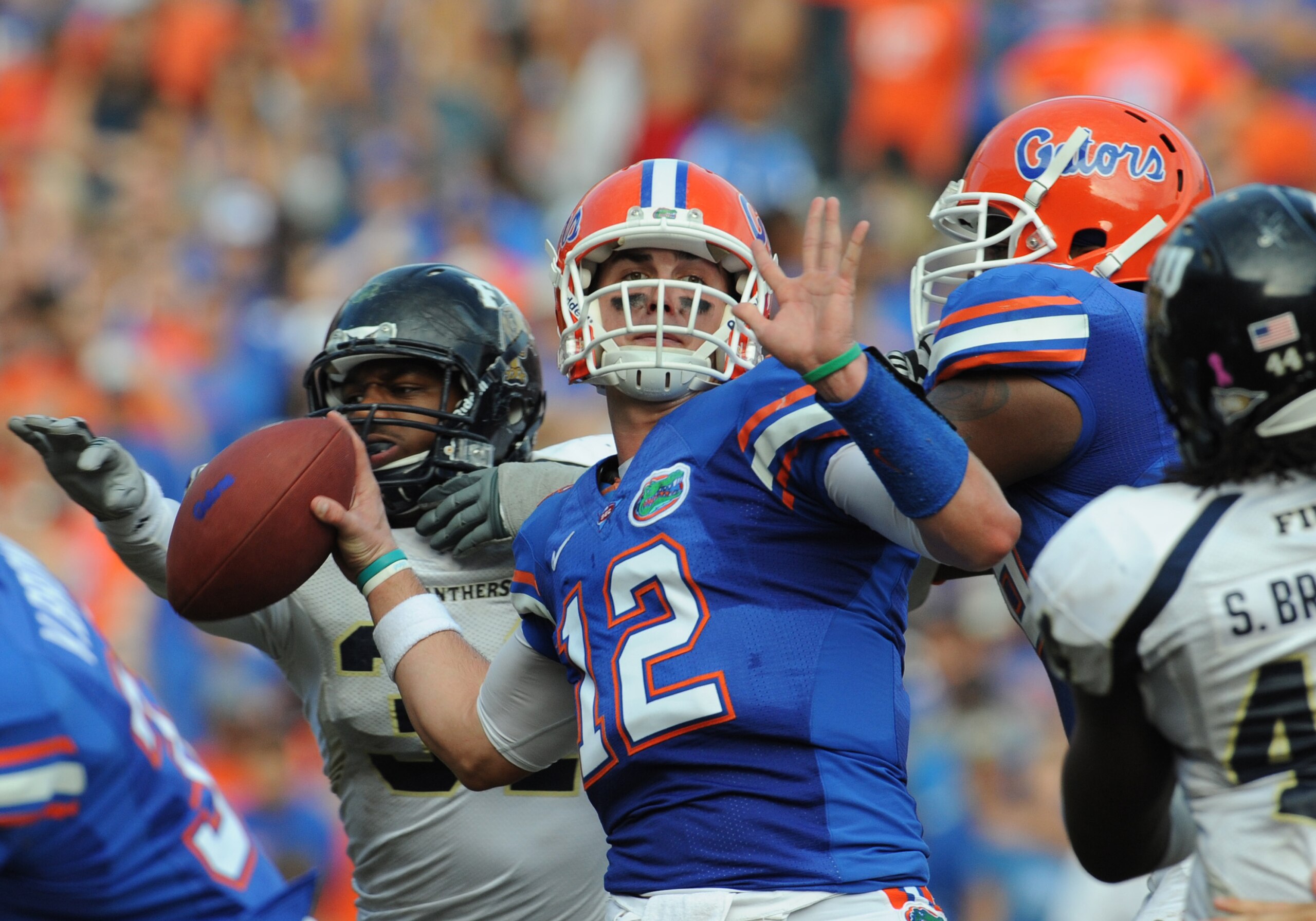 GAINESVILLE, FL - NOVEMBER 21: Quarterback John Brantley #12 of the Florida Gators sets to pass against the Florida International University Golden Panthers, November 21, 2009 at Ben Hill Griffin Stadium in Gainesville, Florida. (Photo by Al Messerschmid GAINESVILLE, FL - NOVEMBER 21: Quarterback John Brantley #12 of the Florida Gators sets to pass against the Florida International University Golden Panthers, November 21, 2009 at Ben Hill Griffin Stadium in Gainesville, Florida. (Photo by Al Messerschmid