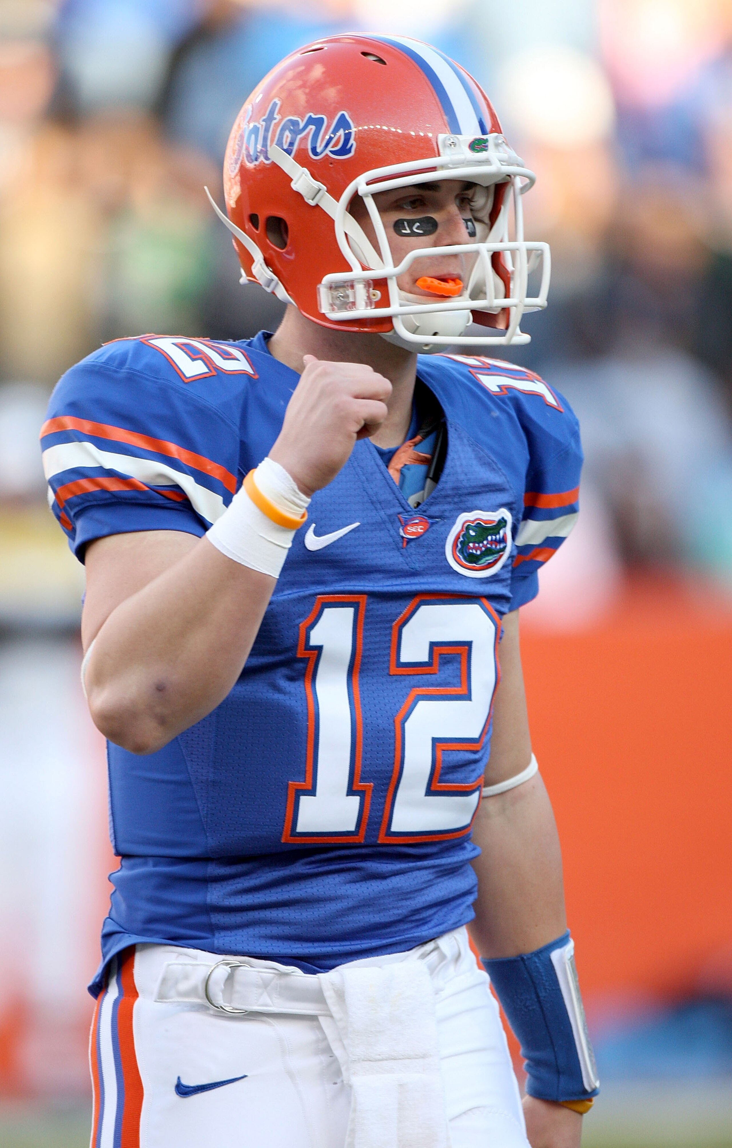 GAINESVILLE, FL - NOVEMBER 22: John Brantley #12 of the Florida Gators celebrates after throwing a touchdown against the Citadel Bulldogs during the game at Ben Hill Griffin Stadium on November 22, 2008 in Gainesville, Florida. (Photo by Sam Greenwood/G GAINESVILLE, FL - NOVEMBER 22: John Brantley #12 of the Florida Gators celebrates after throwing a touchdown against the Citadel Bulldogs during the game at Ben Hill Griffin Stadium on November 22, 2008 in Gainesville, Florida. (Photo by Sam Greenwood/G