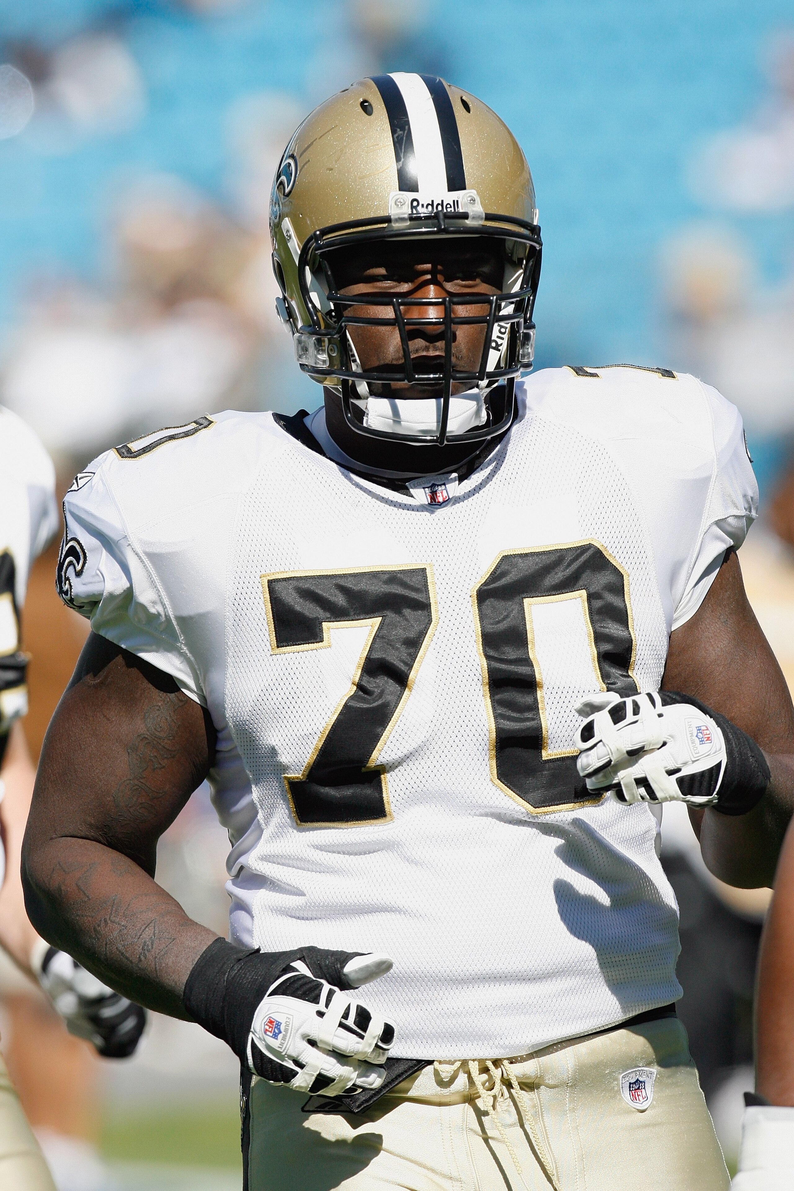 CHARLOTTE, NC - OCTOBER 19: Jammal Brown #70 of the New Orleans Saints jogs on the field before the game against the Carolina Panthers at Bank of America Stadium on October 19, 2008 in Charlotte, North Carolina. (Photo by Kevin C. Cox/Getty Images) CHARLOTTE, NC - OCTOBER 19: Jammal Brown #70 of the New Orleans Saints jogs on the field before the game against the Carolina Panthers at Bank of America Stadium on October 19, 2008 in Charlotte, North Carolina. (Photo by Kevin C. Cox/Getty Images)