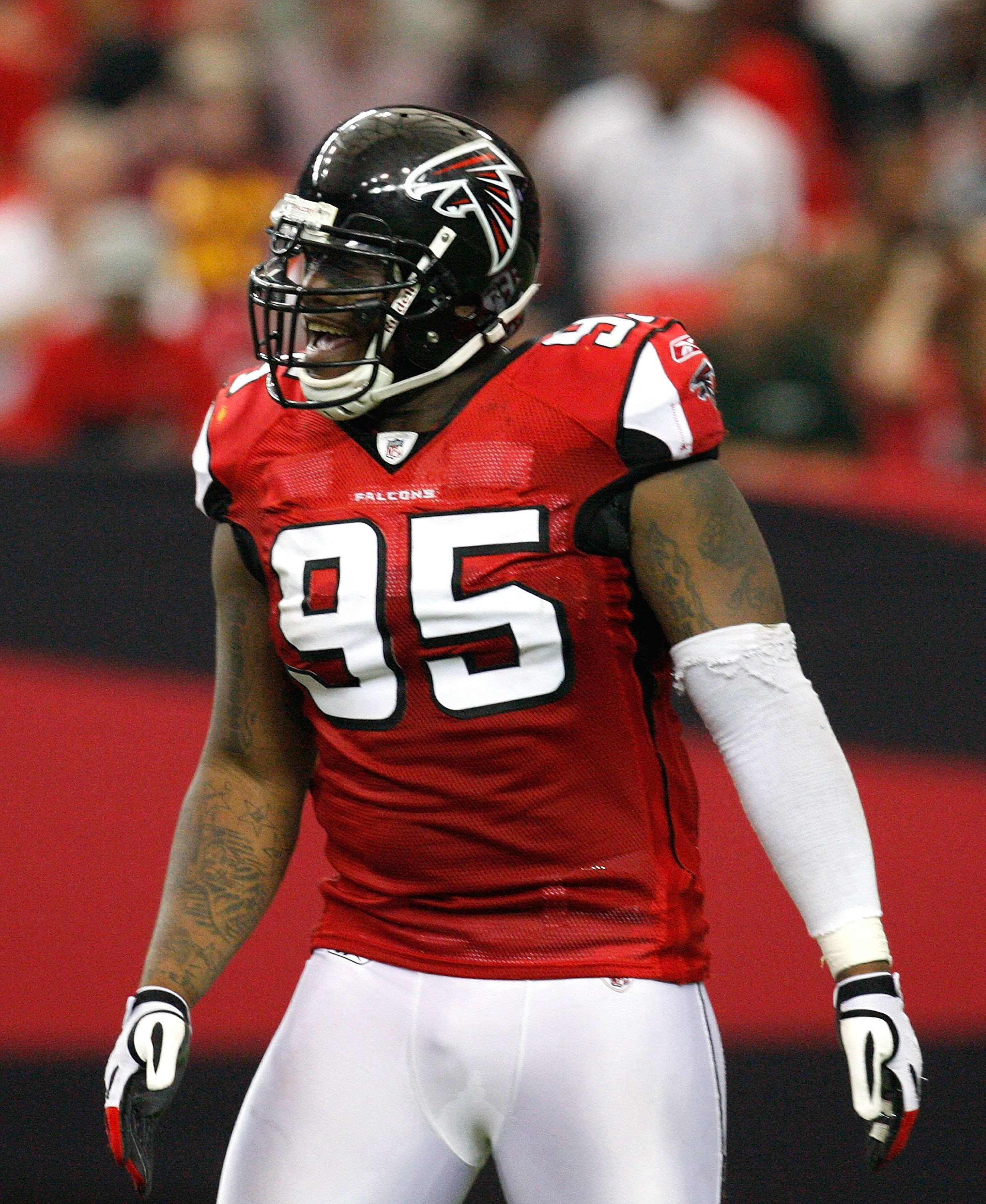 ATLANTA - NOVEMBER 08:  Jonathan Babineaux #95 of the Atlanta Falcons against the Washington Redskins at Georgia Dome on November 8, 2009 in Atlanta, Georgia.  (Photo by Kevin C. Cox/Getty Images)