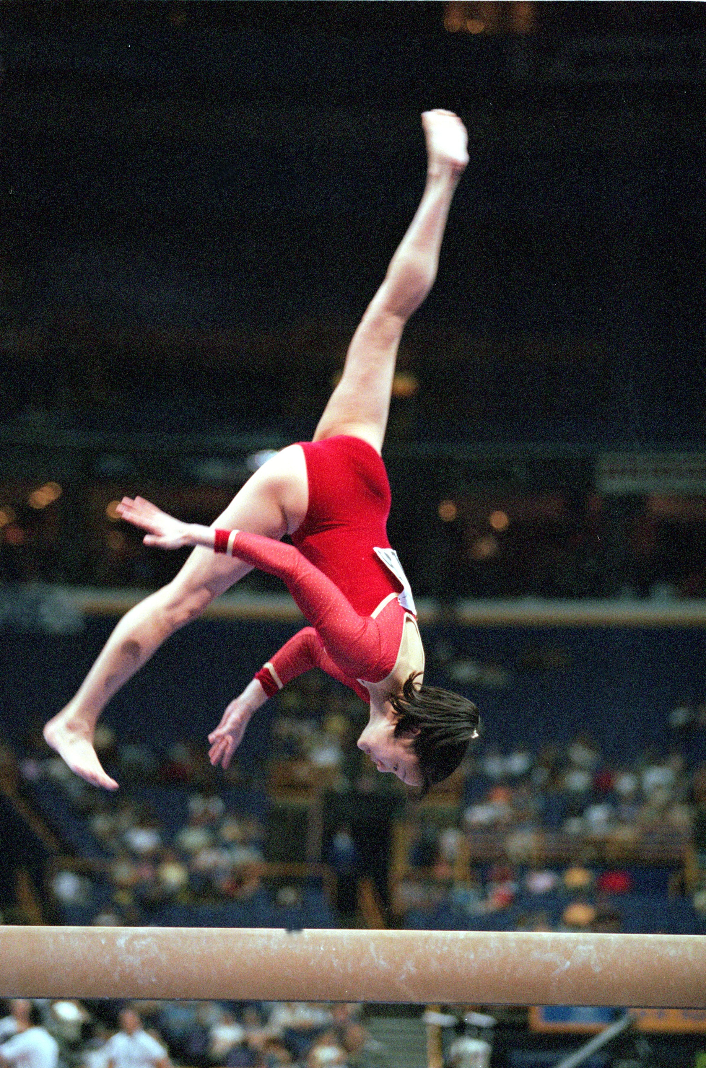 27 Jul 2000:  Amy Chow doing her routine during the Balance Beam Event of the John Hancock U.S. Gymnastics Championships at the Kiel Center in St. Louis, Missouri.Mandatory Credit: Craig Jones  /Allsport