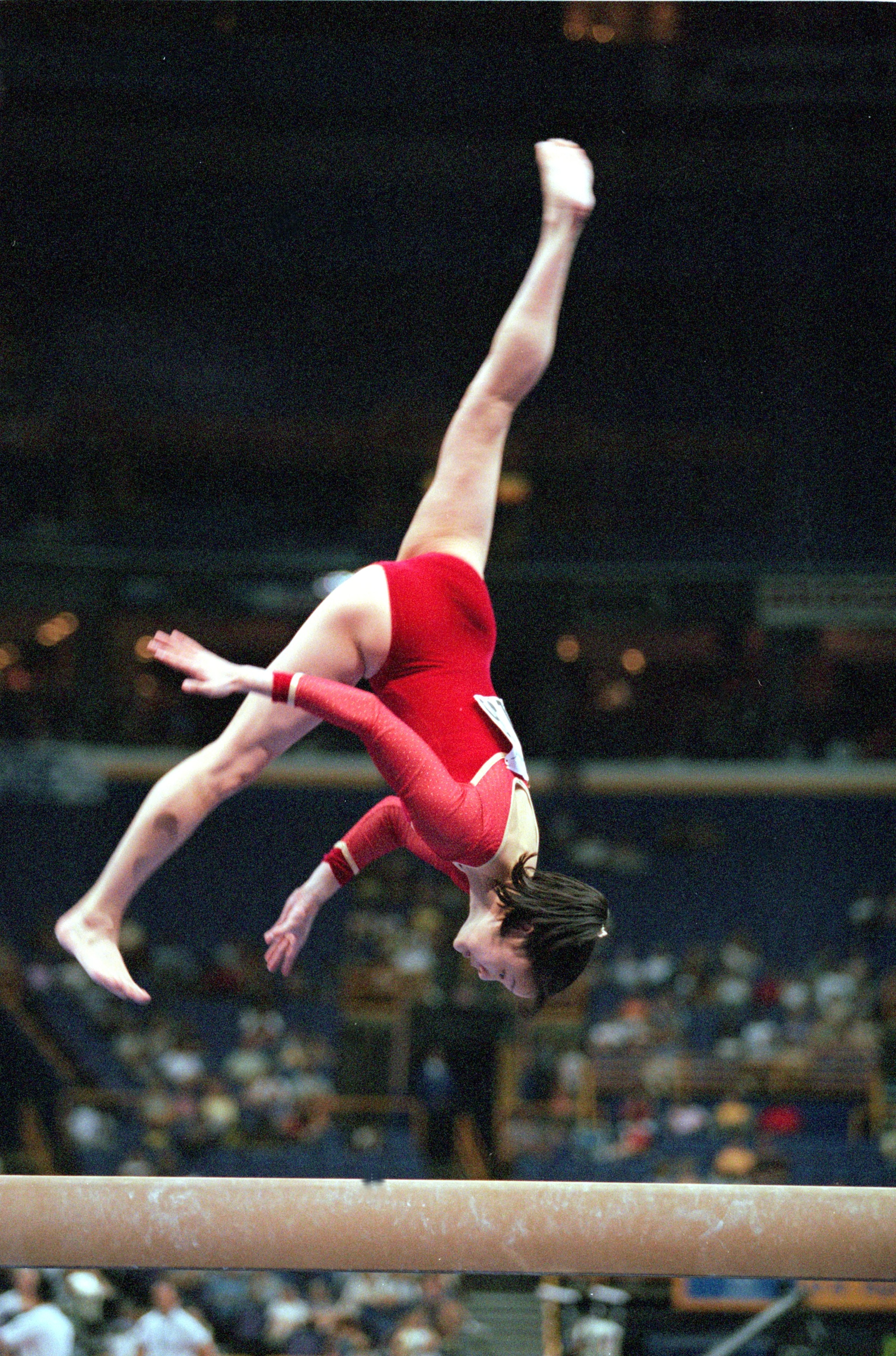 27 Jul 2000:  Amy Chow doing her routine during the Balance Beam Event of the John Hancock U.S. Gymnastics Championships at the Kiel Center in St. Louis, Missouri.Mandatory Credit: Craig Jones  /Allsport
