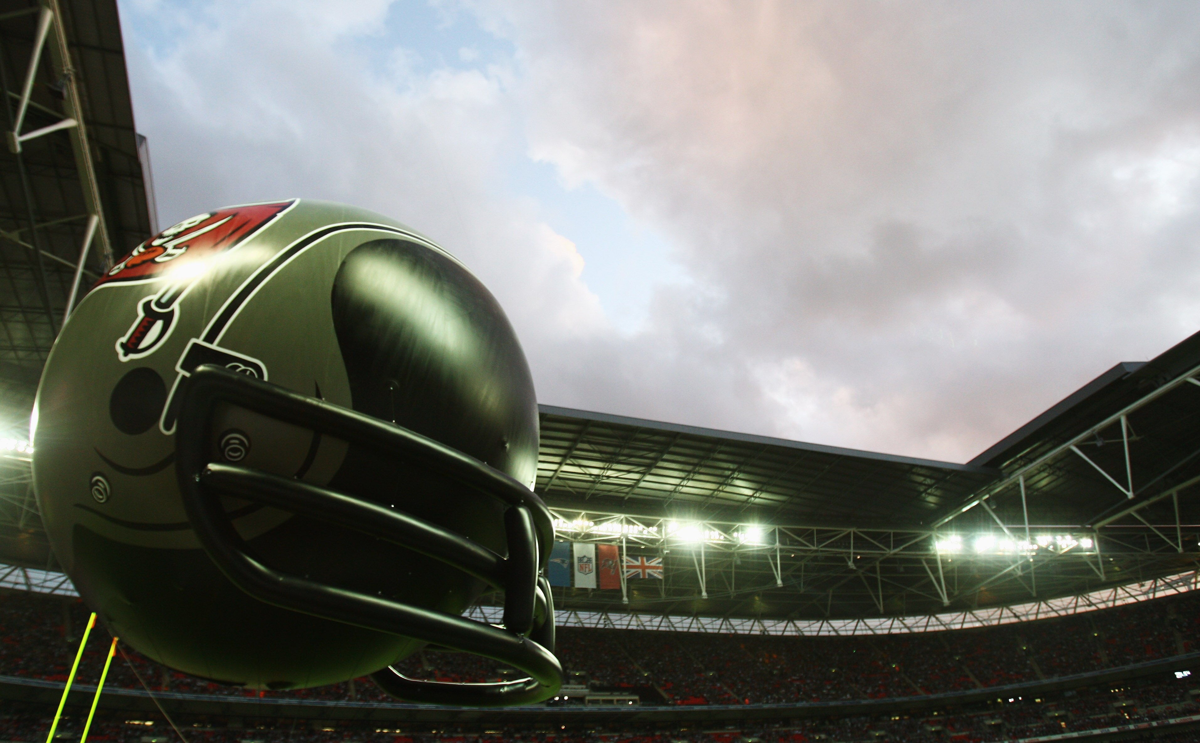 LONDON, ENGLAND - OCTOBER 25:  A general view of a inflatable helmet during the NFL International Series match bentween New England Patriots and Tampa Bay Buccaneers at Wembley Stadium on October 25, 2009 in London, England. This is the third occasion whe