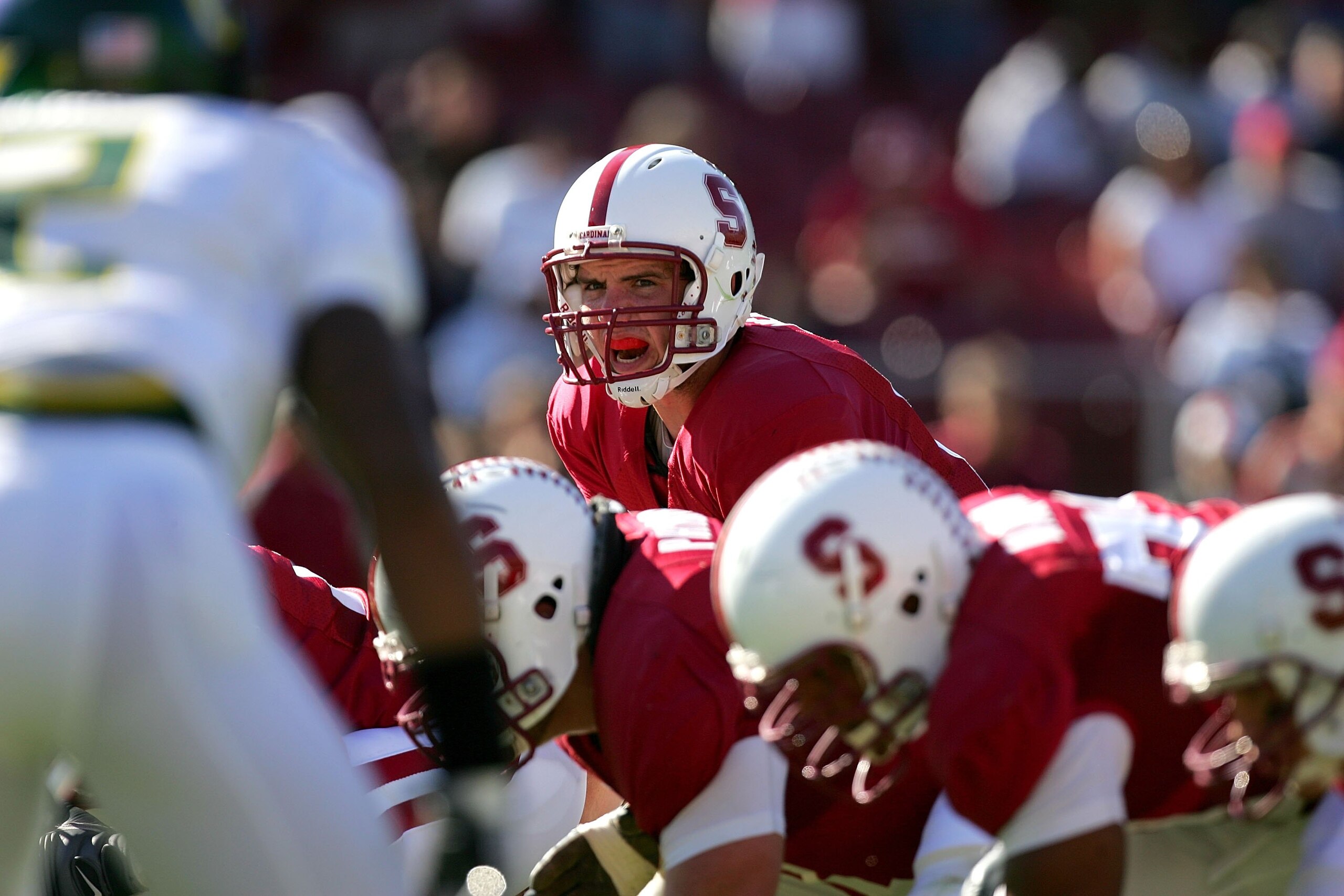 PALO ALTO, CA - NOVEMBER 07:  Andrew Luck #12 of the Stanford Cardinal shouts out instructions to his team during their game against the Oregon Ducks at Stanford Stadium on November 7, 2009 in Palo Alto, California.  (Photo by Ezra Shaw/Getty Images)