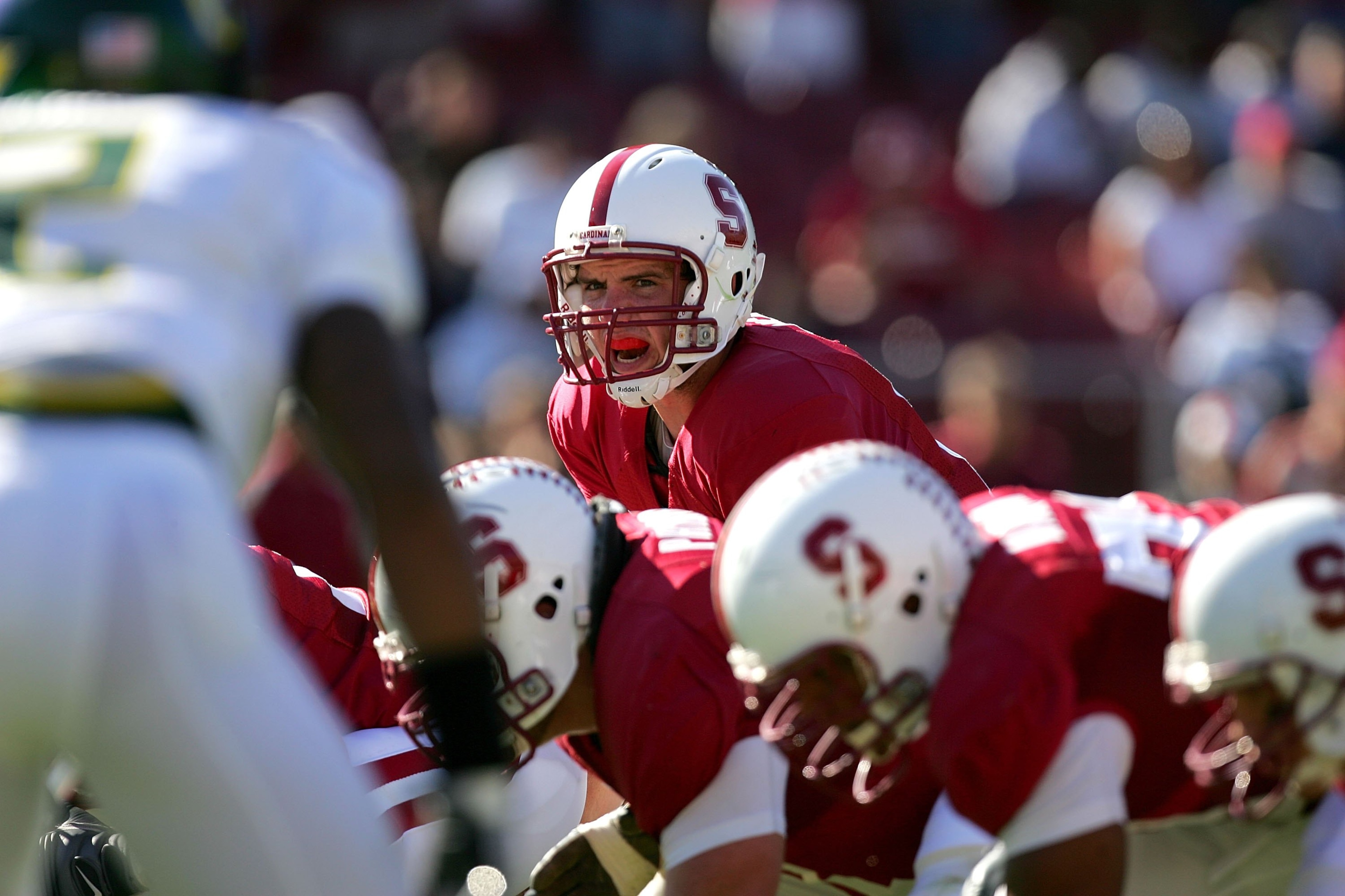 PALO ALTO, CA - NOVEMBER 07:  Andrew Luck #12 of the Stanford Cardinal shouts out instructions to his team during their game against the Oregon Ducks at Stanford Stadium on November 7, 2009 in Palo Alto, California.  (Photo by Ezra Shaw/Getty Images)
