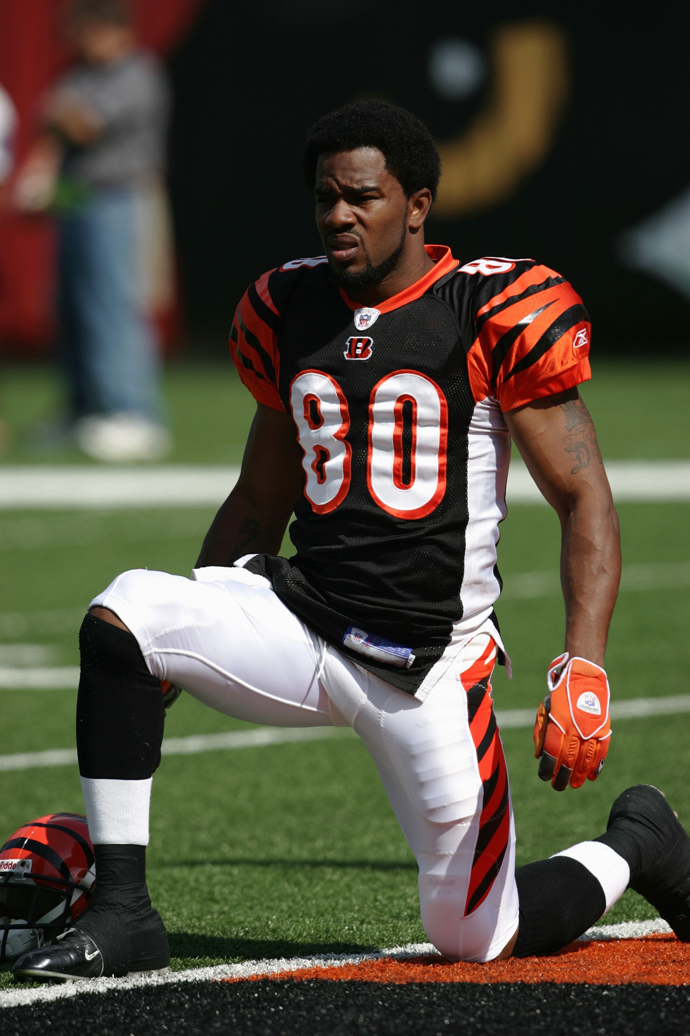 CINCINNATI - SEPTEMBER 26:  Wide receiver Peter Warrick #80 of the Cincinnati Bengals warms-up for the game against the Baltimore Ravens at Paul Brown Stadium on September 26, 2004 in Cincinnati, Ohio. The Ravens defeated the Bengals 23-9. (Photo by Andy