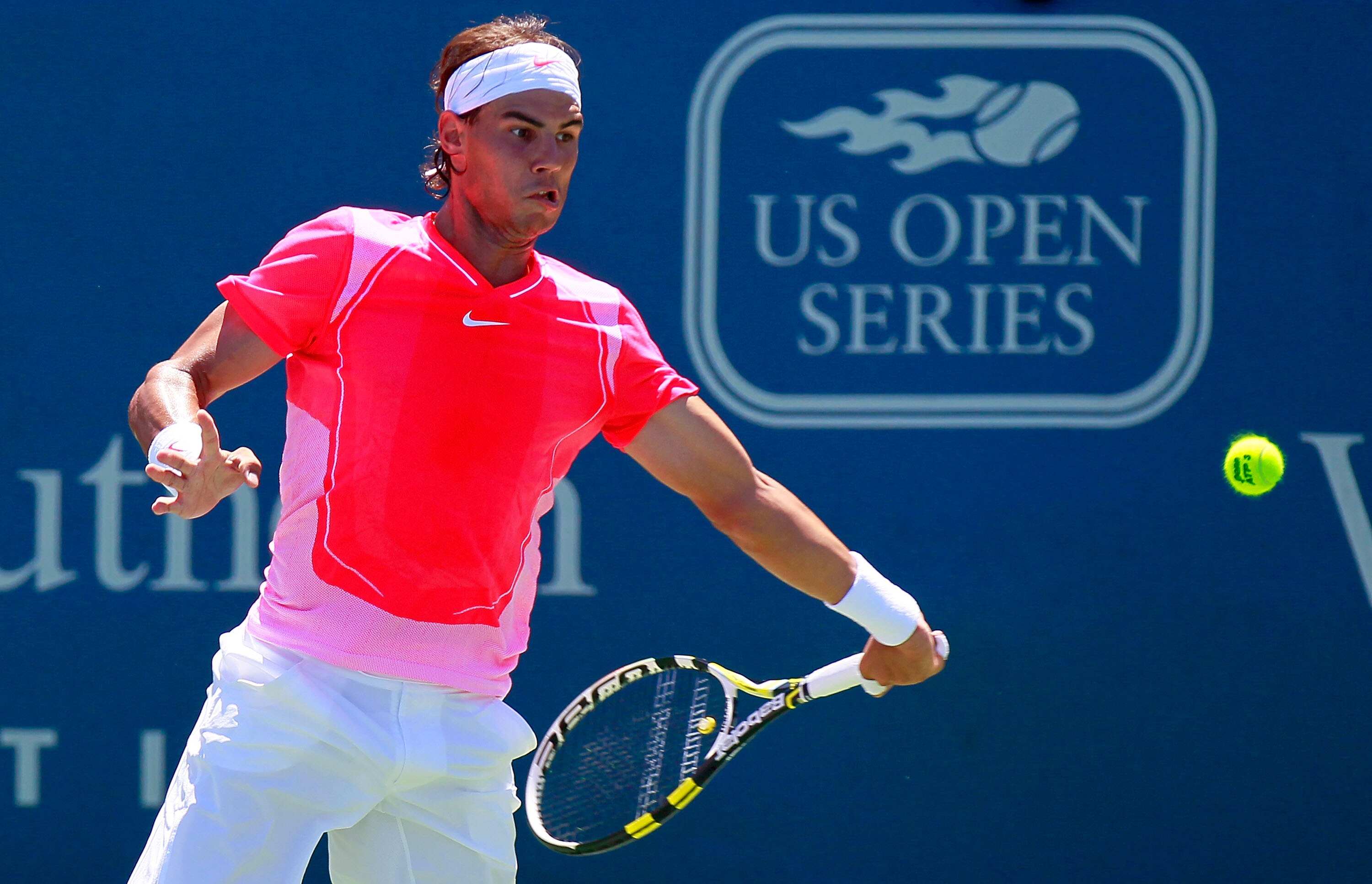 CINCINNATI - AUGUST 18:  Rafael Nadal of Spain returns a forehand to Taylor Dent during Day 3 of the Western & Southern Financial Group Masters at the Lindner Family Tennis Center on August 18, 2010 in Cincinnati, Ohio.  (Photo by Kevin C. Cox/Getty Image