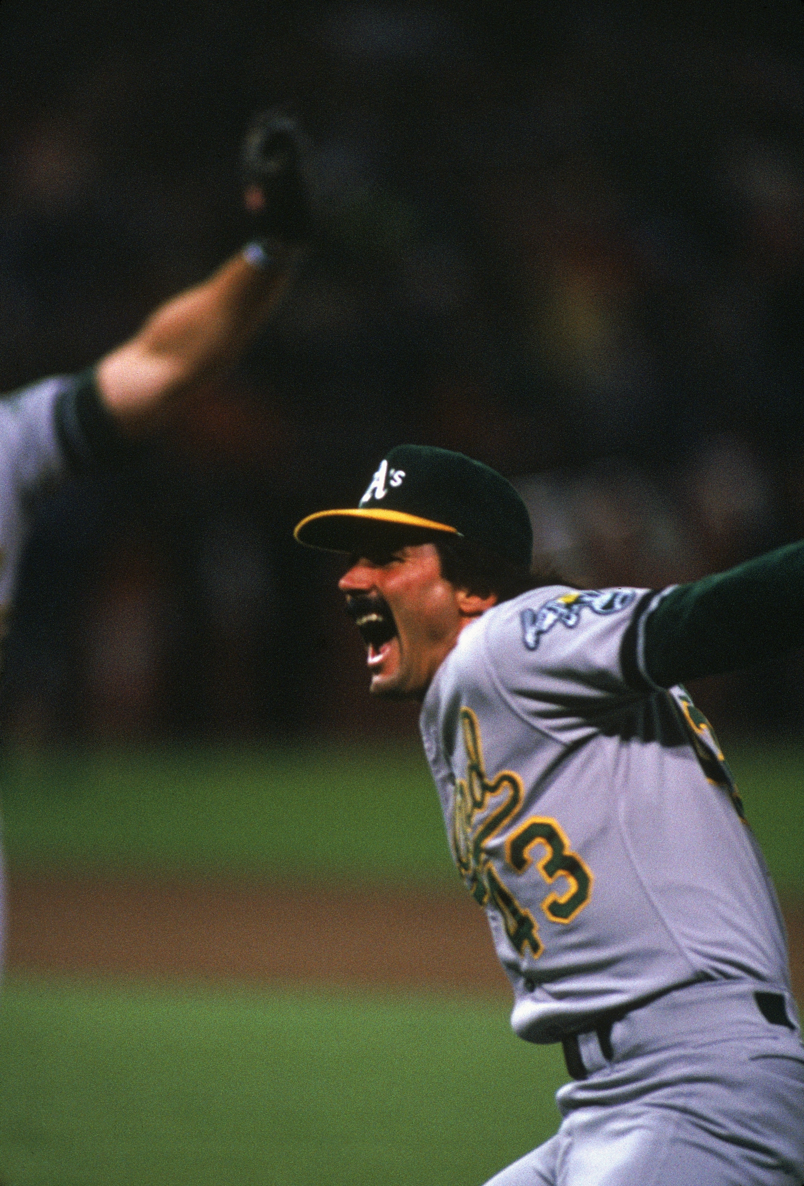 SAN FRANCISCO - OCTOBER 28:  Dennis Eckersley #43 of the Oakland Athletics celebrates the final out of game four of the 1989 World Series against the San Francisco Giants at Candlestick Park on October 28, 1989 in San Francisco, California. The A's defeat