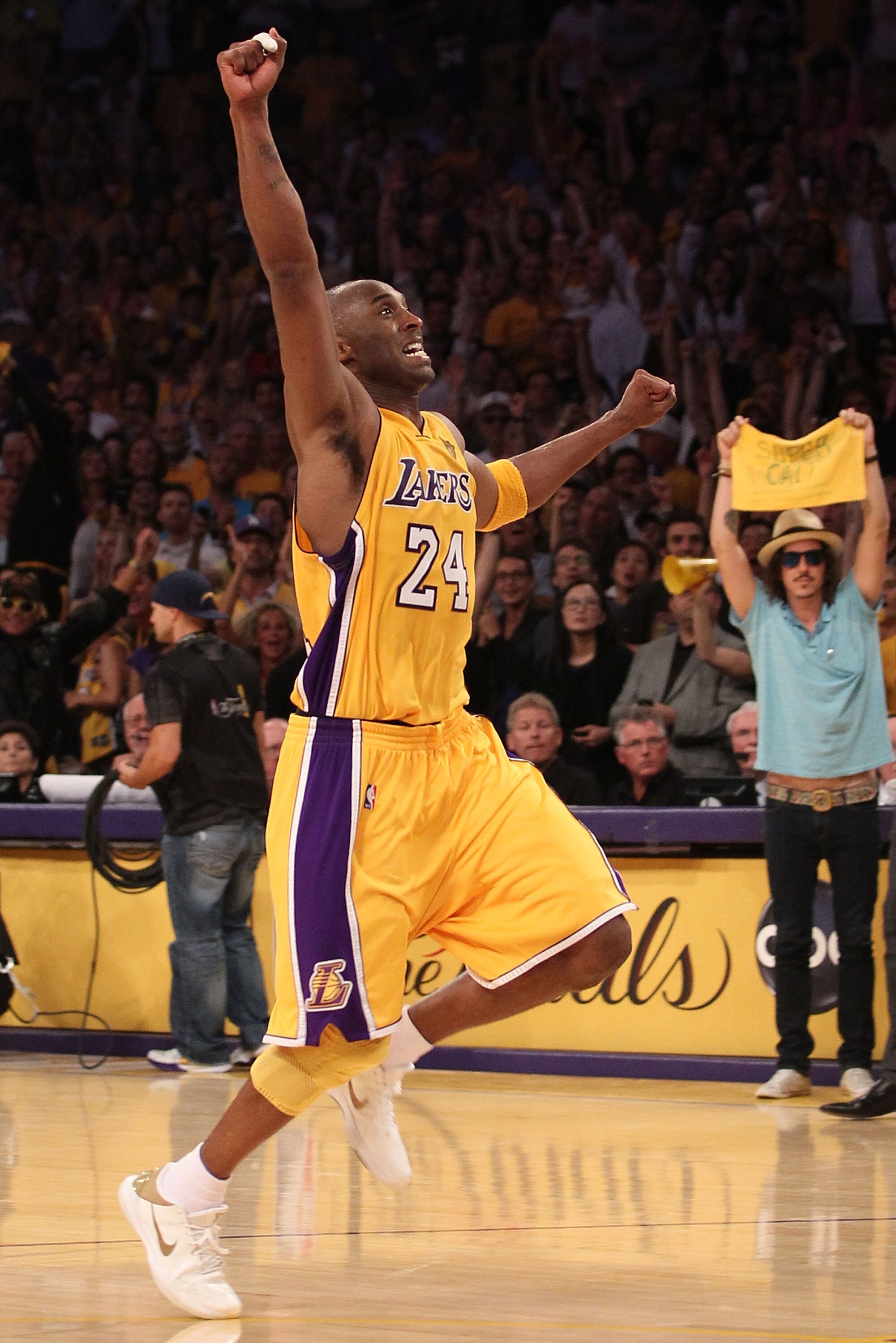 LOS ANGELES, CA - JUNE 17:  Kobe Bryant #24 of the Los Angeles Lakers celebrates as the Lakers defeat the Boston Celtics in Game Seven of the 2010 NBA Finals at Staples Center on June 17, 2010 in Los Angeles, California.  NOTE TO USER: User expressly ackn