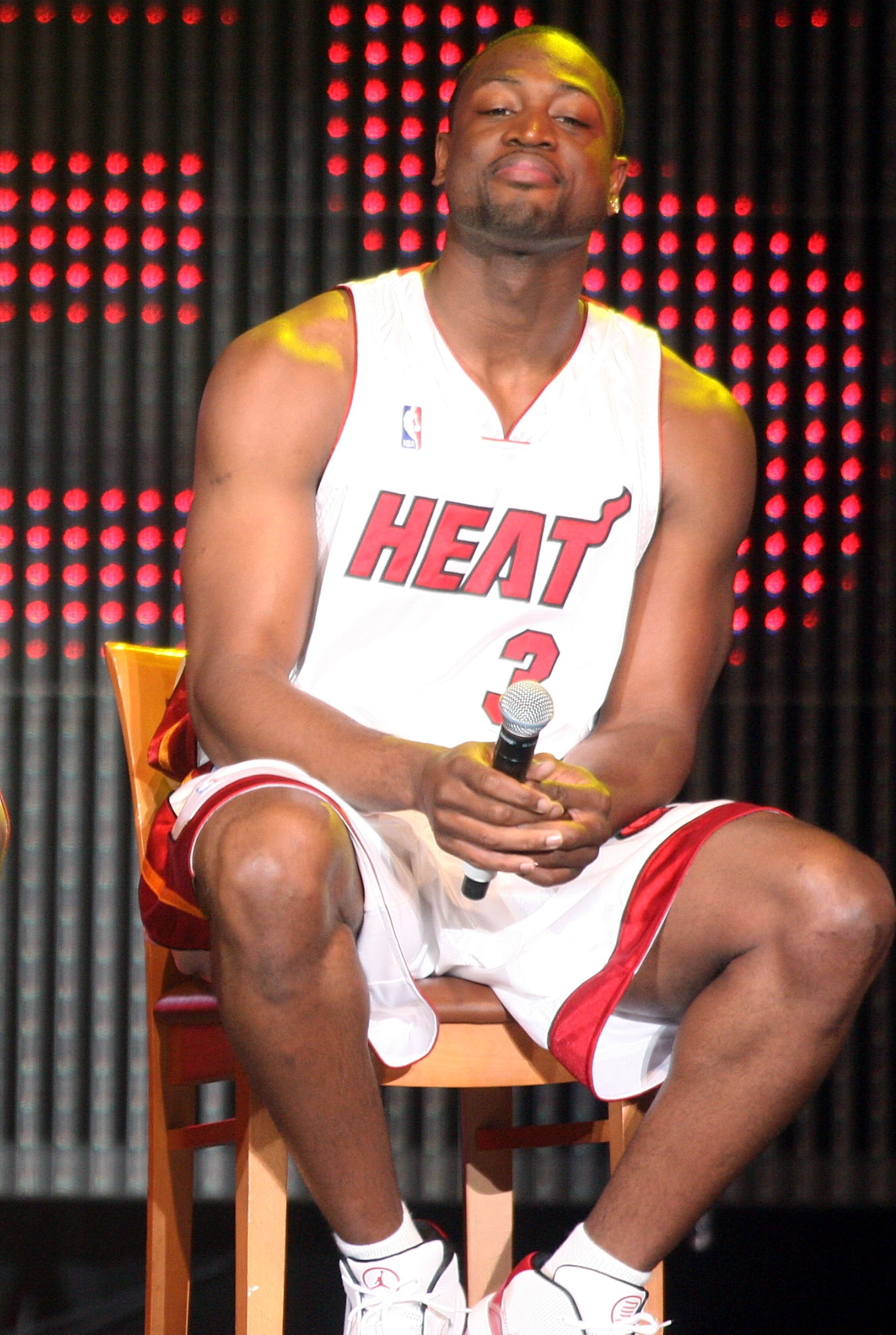MIAMI - JULY 09:  Dwyane Wade #3 of the Miami Heat is introduced during a welcome party at American Airlines Arena on July 9, 2010 in Miami, Florida.  (Photo by Marc Serota/Getty Images)