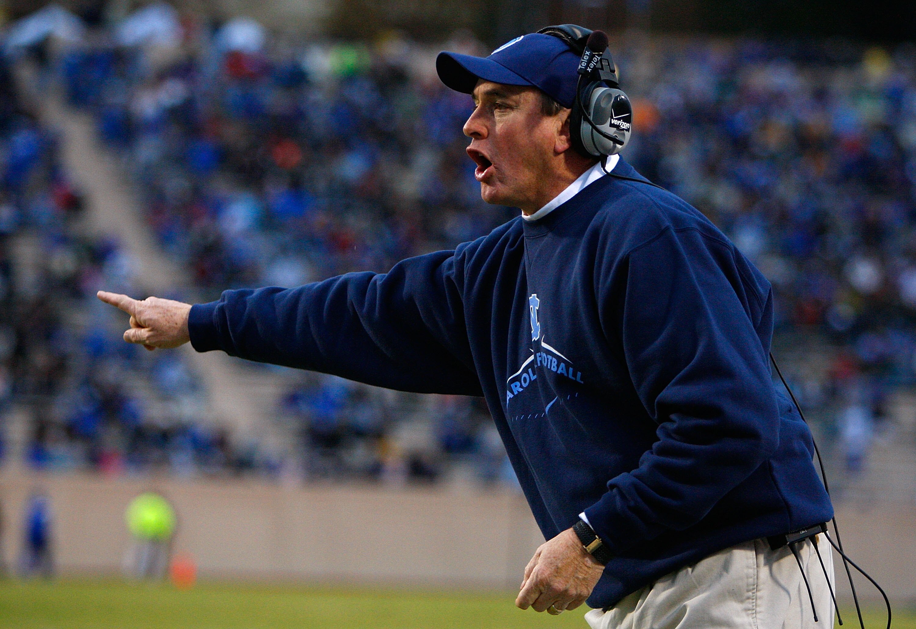 DURHAM, NC - NOVEMBER 29:  Head coach Butch Davis of the North Carolina Tar Heels yells to his defense during the game against the Duke Blue Devils at Wallace Wade Stadium on November 29, 2008 in Durham, North Carolina.  (Photo by Kevin C. Cox/Getty Image