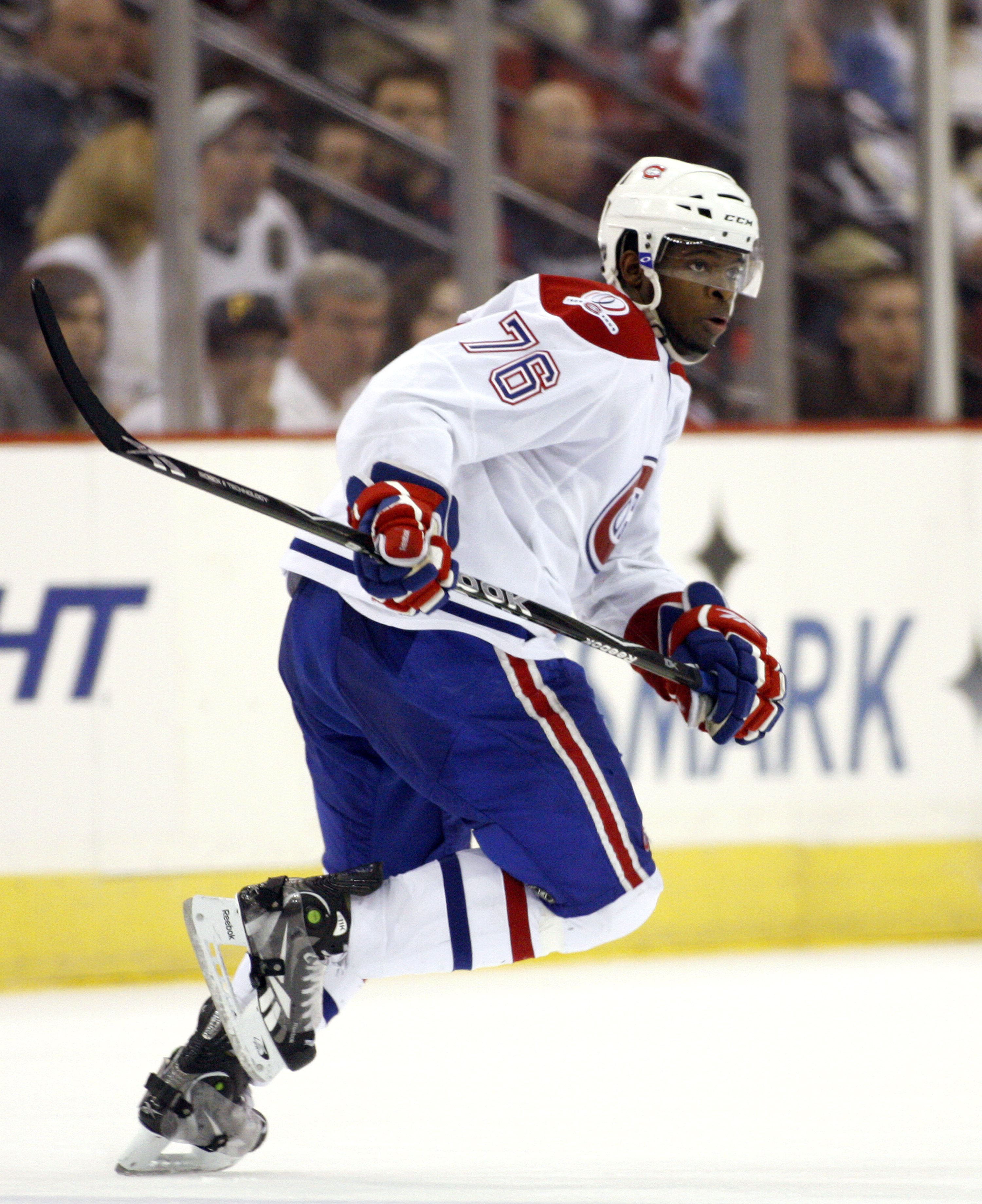 PITTSBURGH - MAY 8:  PK Subban #76 of the Montreal Canadiens skates against the Pittsburgh Penguins in Game Five of the Eastern Conference Semifinals during the 2010 NHL Stanley Cup Playoffs at Mellon Arena on May 8, 2010 in Pittsburgh, Pennsylvania.  The