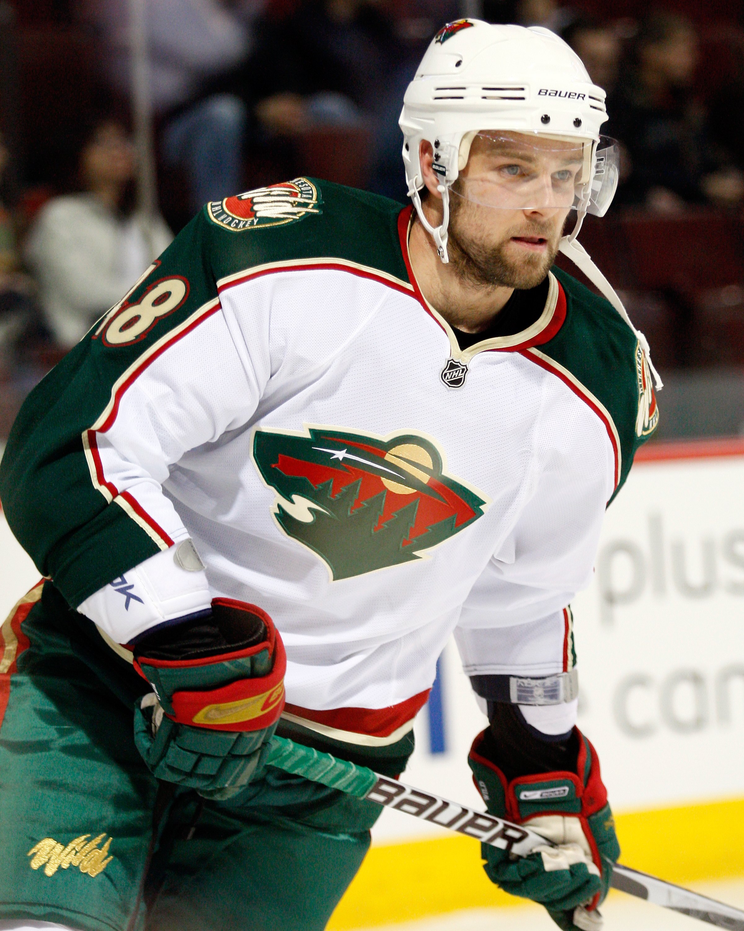 MONTREAL- DECEMBER 17:  Guillaume Latendresse #48 of the Minnesota Wild skates during the warm up period prior to facing the Montreal Canadiens in their during NHL game on December 17, 2009 at the Bell Centre in Montreal, Quebec, Canada.  The Wild defeate