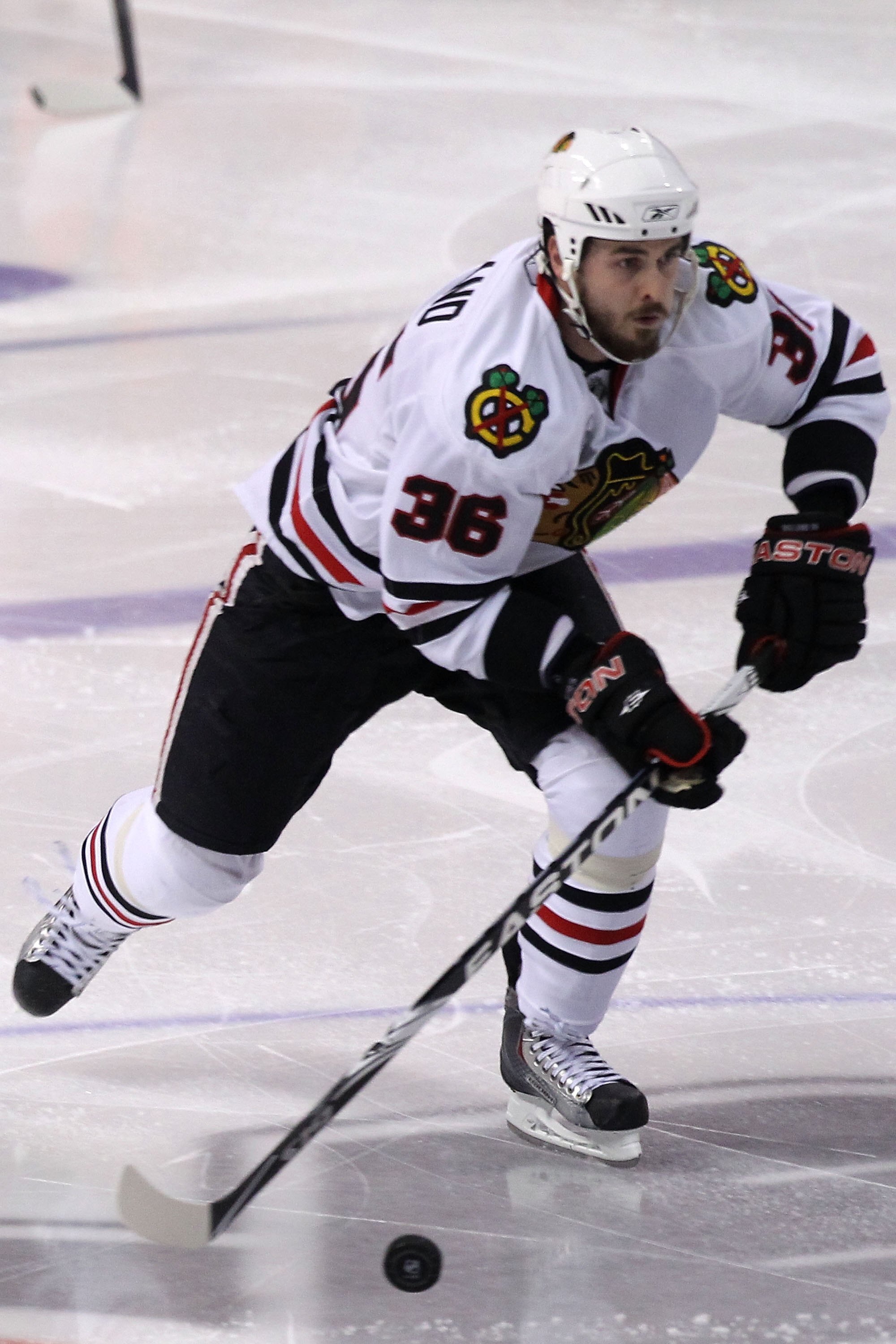 PHILADELPHIA - JUNE 09:  Dave Bolland #36 of the Chicago Blackhawks handles the puck against the Philadelphia Flyers in Game Six of the 2010 NHL Stanley Cup Final at the Wachovia Center on June 9, 2010 in Philadelphia, Pennsylvania.  (Photo by Andre Ringu