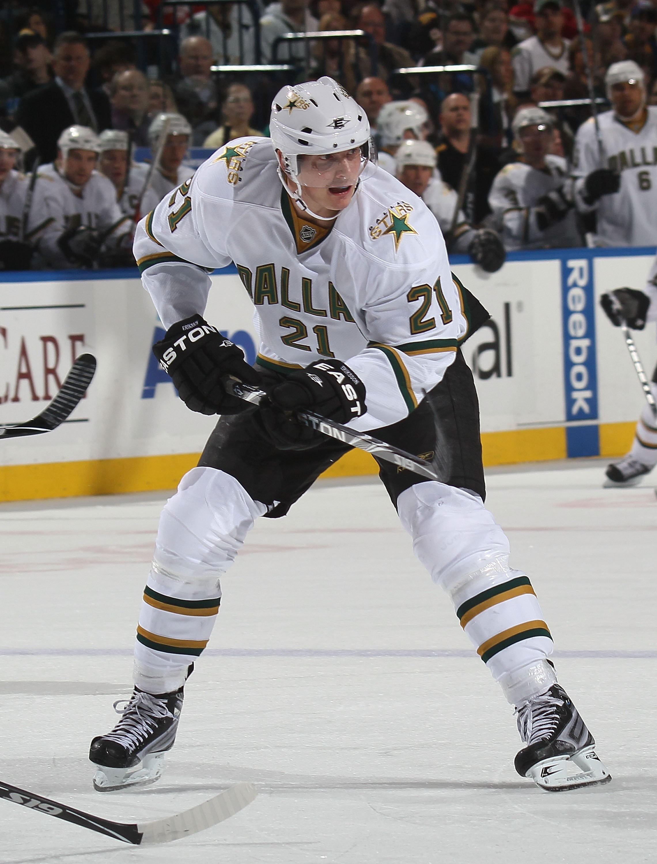 BUFFALO, NY - MARCH 10: Loui Eriksson #21 of the Dallas Stars skates against the Buffalo Sabres at the HSBC Arena on March 10, 2010 in Buffalo, New York.  (Photo by Bruce Bennett/Getty Images)