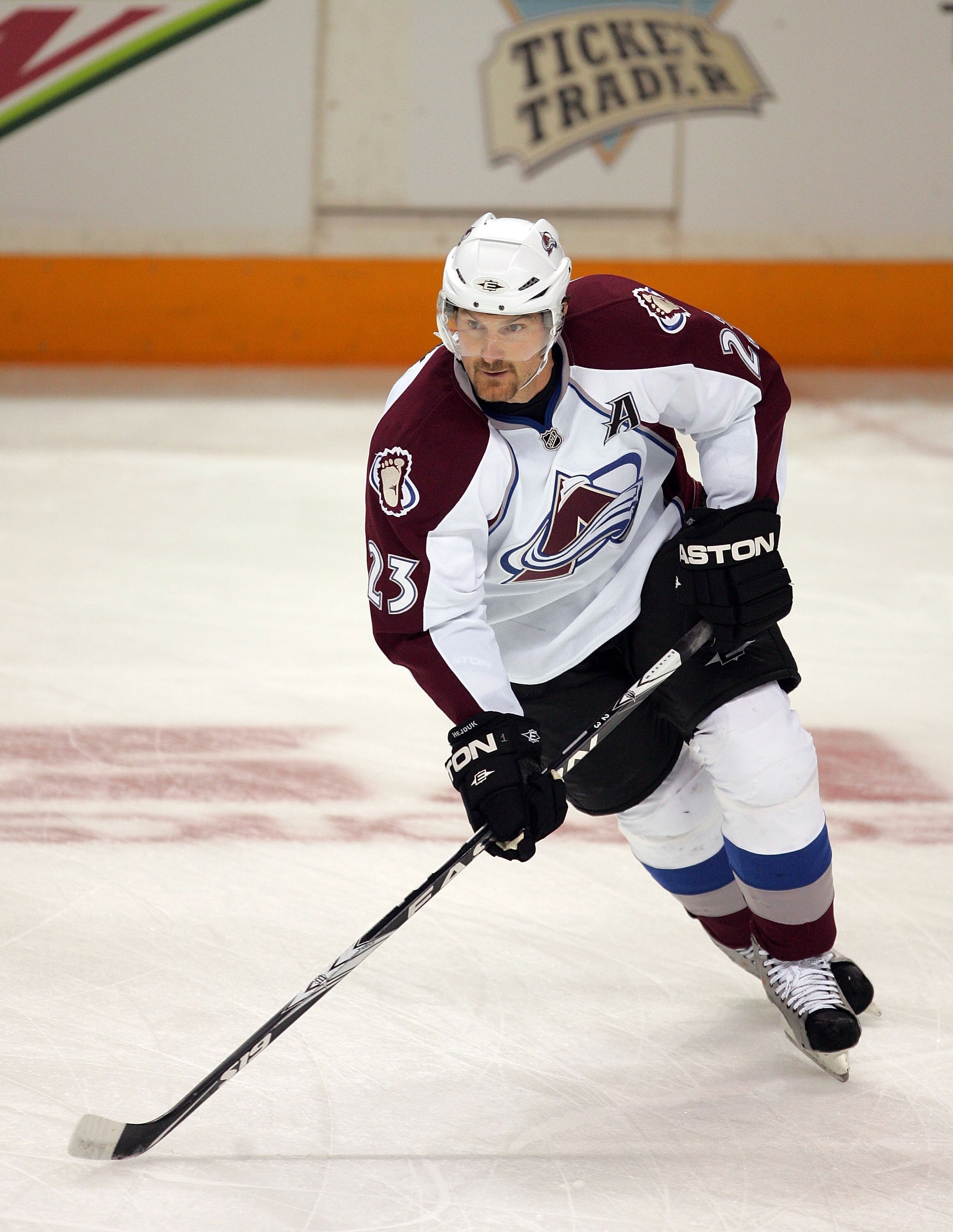 SAN JOSE, CA - OCTOBER 30:  Milan Hejduk #23 of the Colorado Avalanche warms up on the ice before their game against the San Jose Sharks at the HP Pavilion on October 30, 2009 in San Jose, California.  (Photo by Ezra Shaw/Getty Images)