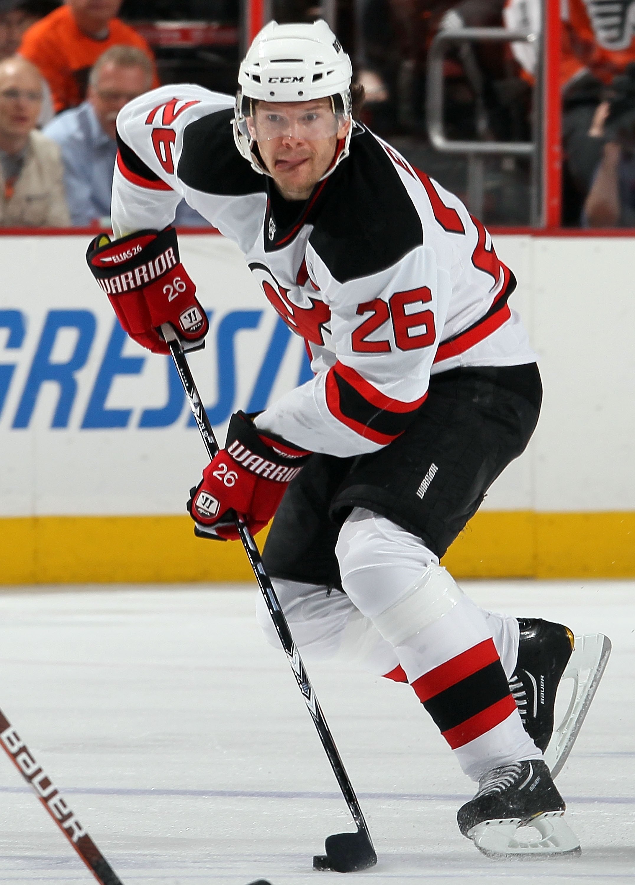 PHILADELPHIA - APRIL 20:  Patrik Elias #26 of the New Jersey Devils skates against the Philadelphia Flyers in Game Four of the Eastern Conference Quarterfinals during the 2010 NHL Stanley Cup Playoffs at the Wachovia Center on April 20, 2010 in Philadelph