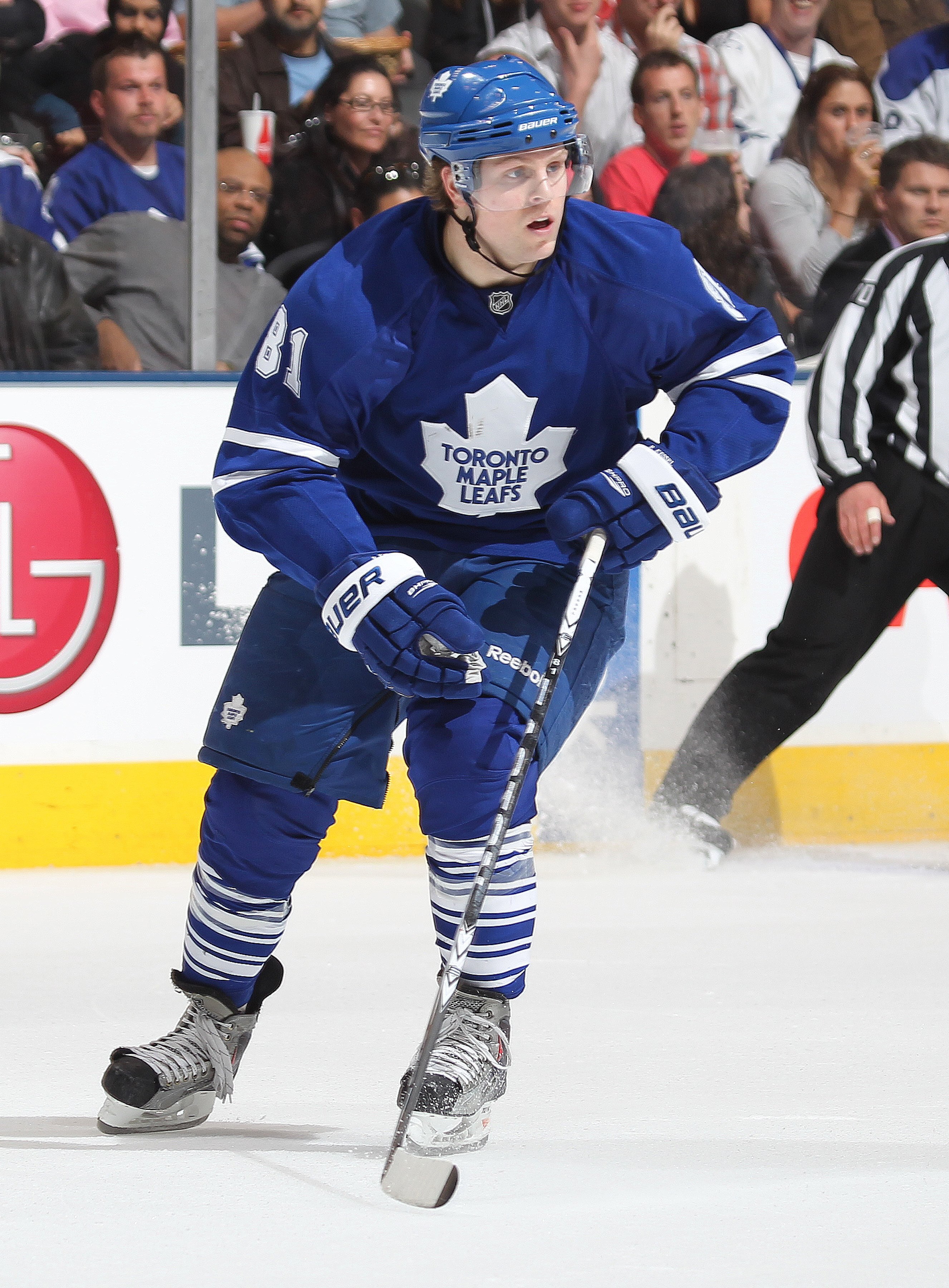 TORONTO, ON - APRIL 3:  Phil Kessel #81 of the Toronto Maple Leafs skates in a game against the Boston Bruins on April 3, 2010 at the Air Canada Centre in Toronto, Ontario. The Bruins defeated the Leafs 2-1 in overtime. (Photo by Claus Andersen/Getty Imag