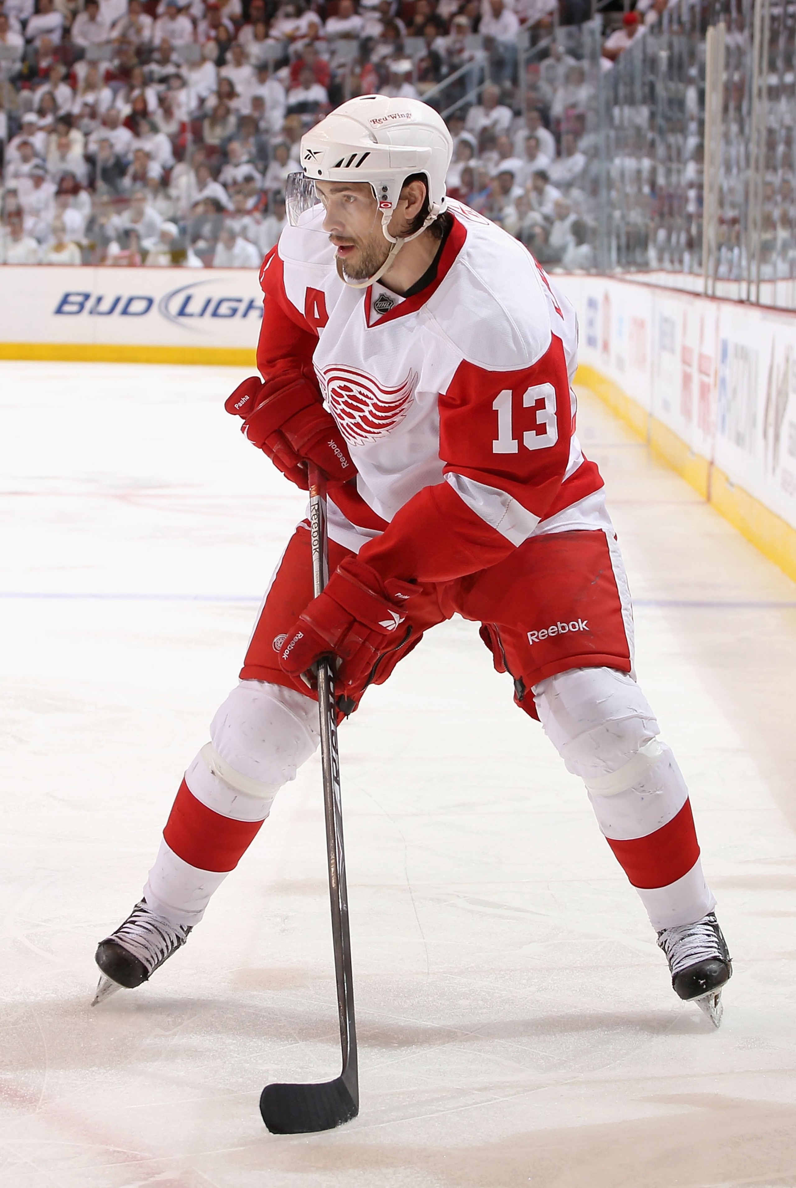 GLENDALE, AZ - APRIL 23: Pavel Datsyuk #13 of the Detroit Red Wings skates with the puck in Game Five of the Western Conference Quarterfinals against the Phoenix Coyotes during the 2010 NHL Stanley Cup Playoffs at Jobing.com Arena on April 23, 2010 in Gl GLENDALE, AZ - APRIL 23: Pavel Datsyuk #13 of the Detroit Red Wings skates with the puck in Game Five of the Western Conference Quarterfinals against the Phoenix Coyotes during the 2010 NHL Stanley Cup Playoffs at Jobing.com Arena on April 23, 2010 in Gl