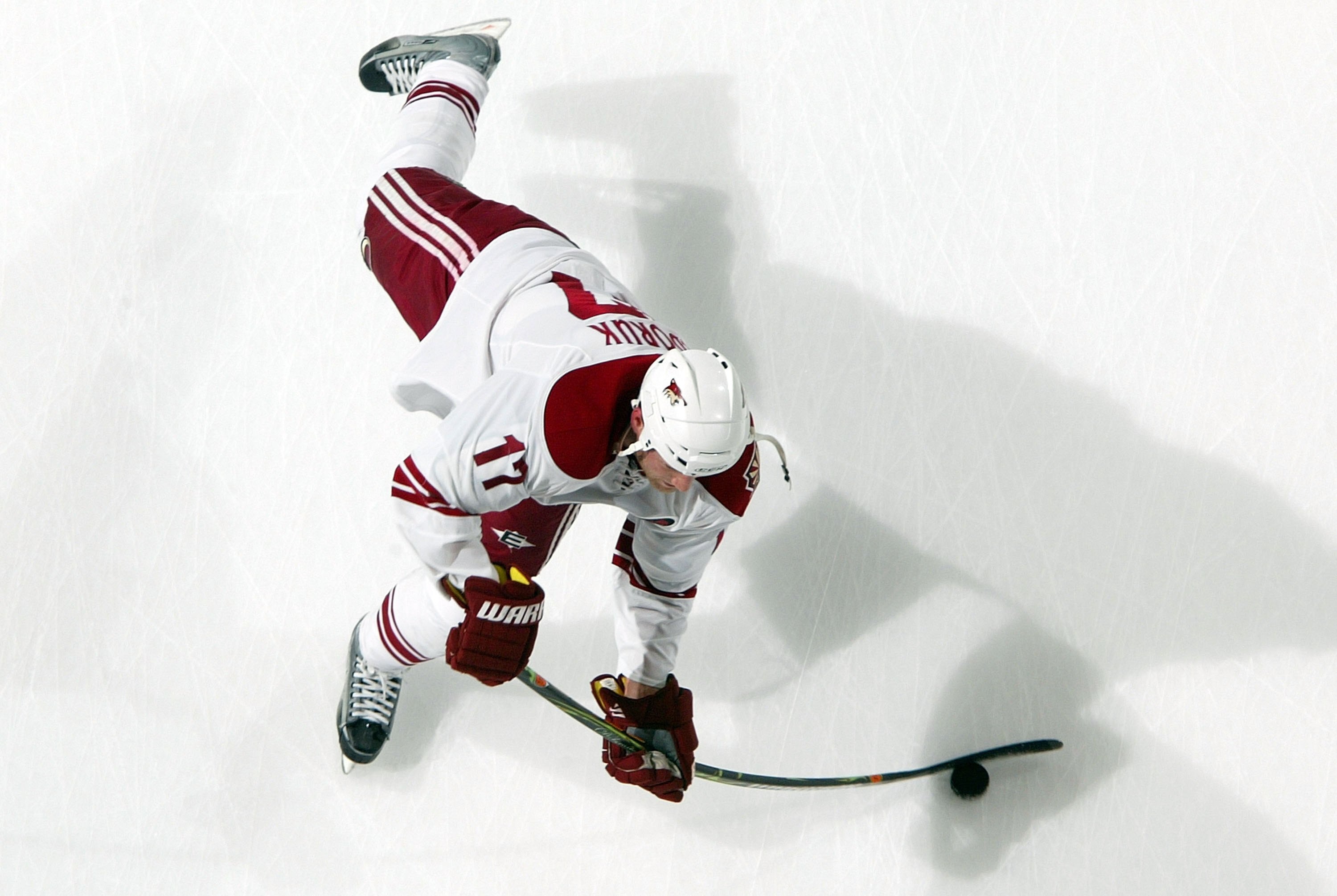 UNIONDALE, NY - MARCH 08:  Todd Fedoruk #17 of the Phoenix Coyotes warms up before playing against the New York Islanders on March 8, 2009 at Nassau Coliseum in Uniondale, New York. The Isles defeated the Coyotes 3-2.  (Photo by Jim McIsaac/Getty Images)
