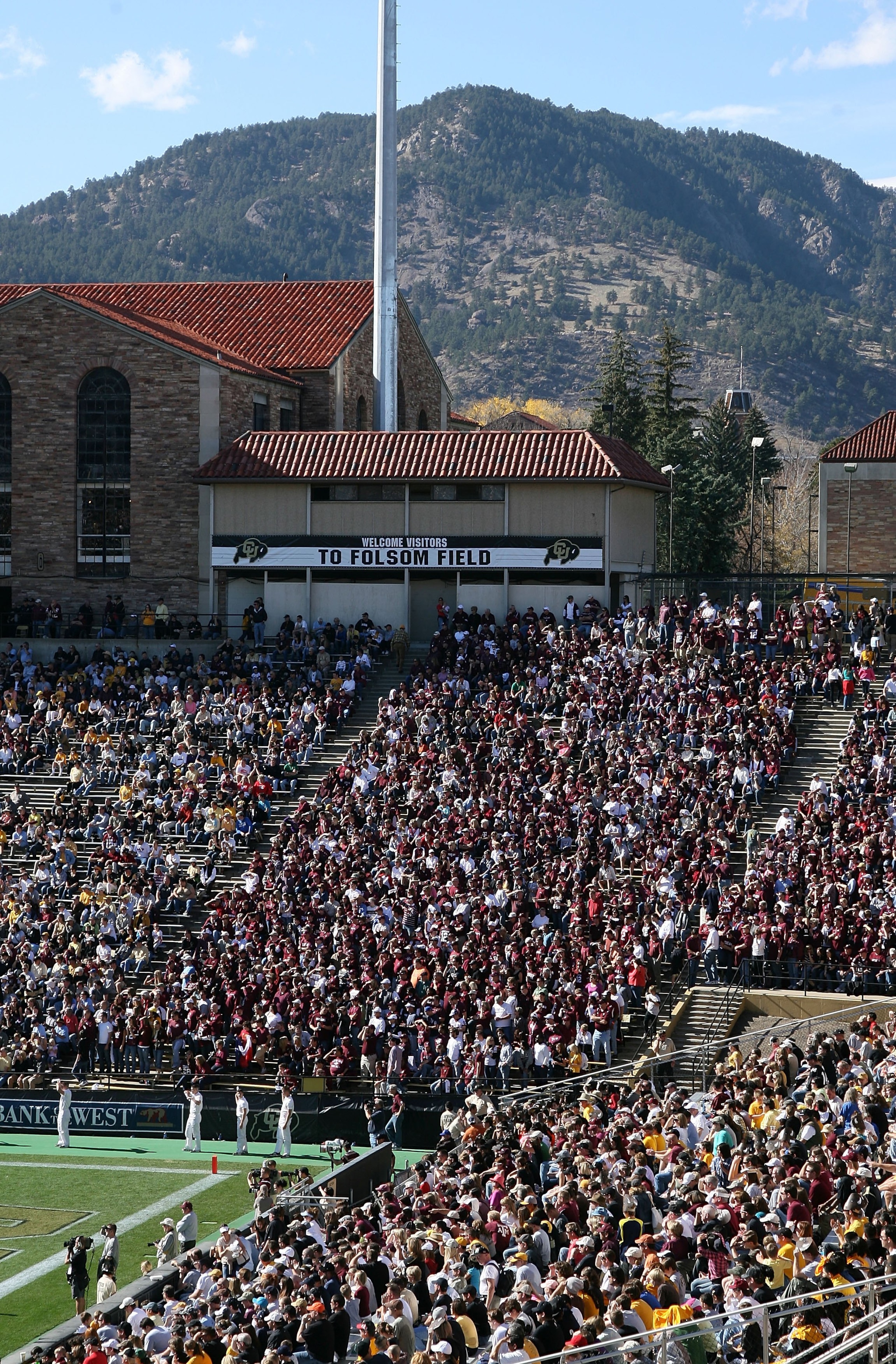 BOULDER, CO - NOVEMBER 07:  A view of the visiting fans section as the Colorado Buffaloes face the Texas A&M Aggies during NCAA college football action at Folsom Field on November 7, 2009 in Boulder, Colorado. Colorado defeated Texas A&M 35-34.  (Photo by