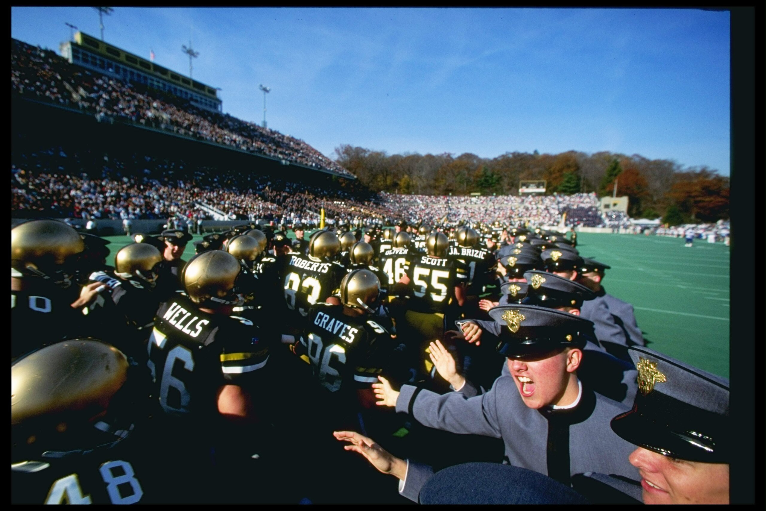 5 Nov 1994:  View of the Army Black Knights as they enter the stadium during a game against the Air Force Falcons at Michie Stadium in West Point, New York.  Air Force won the game 10-6. Mandatory Credit: Simon Bruty  /Allsport