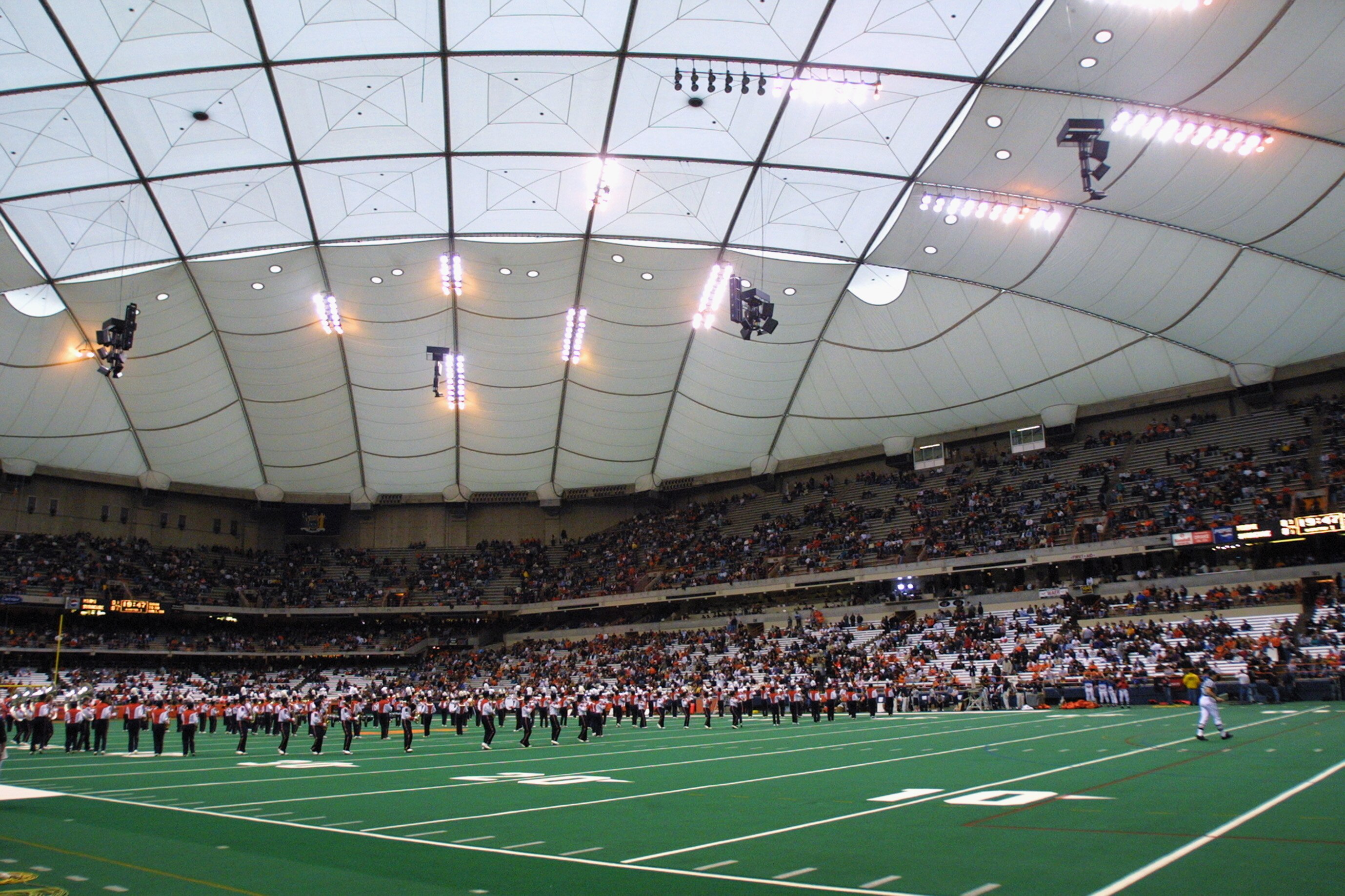 SYRACUSE, NY - NOVEMBER 30:  Arena Stadium view as the Syracuse marching band takes the field during the game between the University of Miami and Syracuse University at the Carrier Dome on November 30, 2002 in Syracuse, New York. Miami won 49 to 7.  (Phot