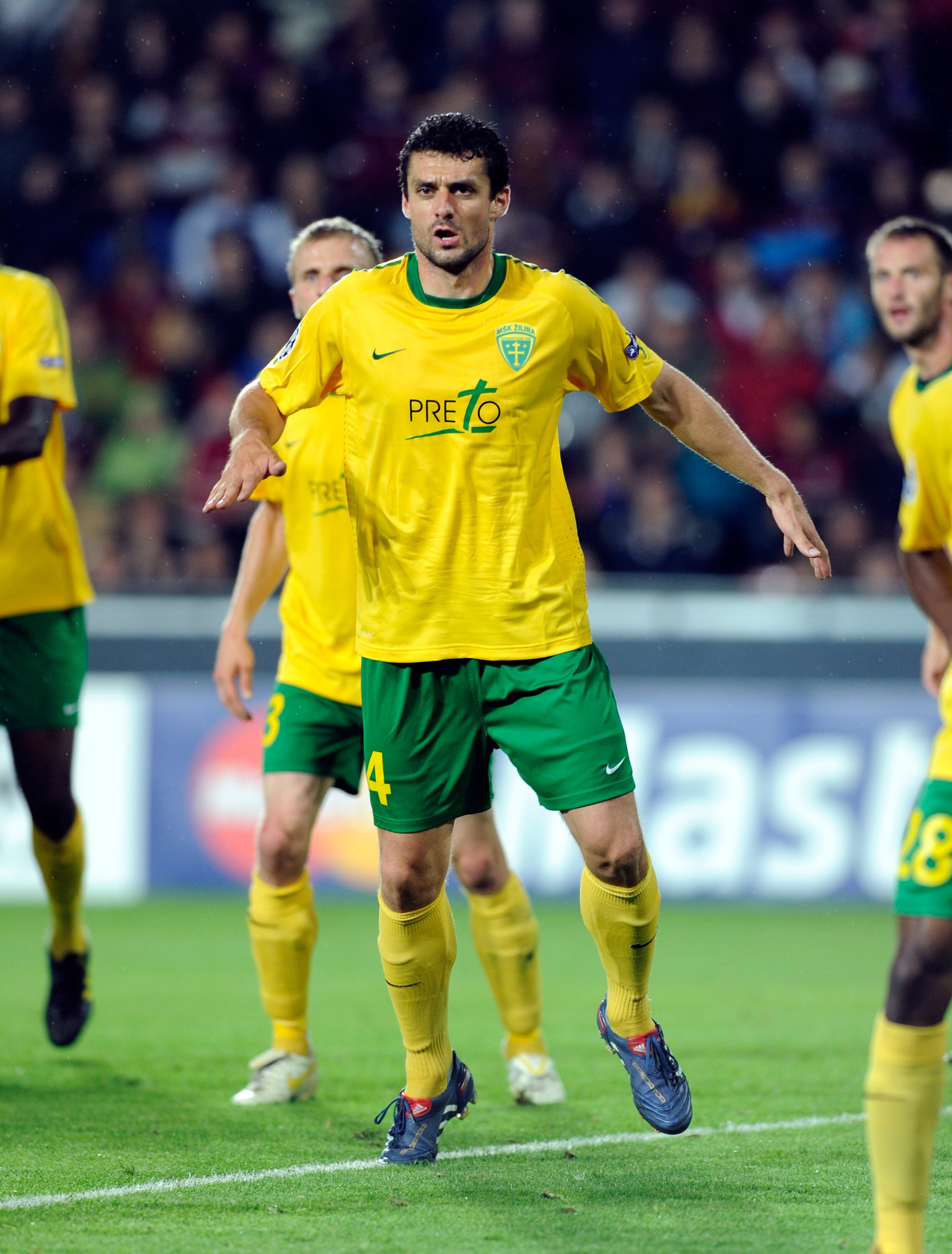 PRAGUE, CZECH REPUBLIC - AUGUST 17:  Tomas Oravec of MSK Zilina during the Champions League Play-off match between Sparta Prague and Zilina at Generali Arena on August 17, 2010 in Prague, Czech Republic.  (Photo by Claudio Villa/Getty Images)