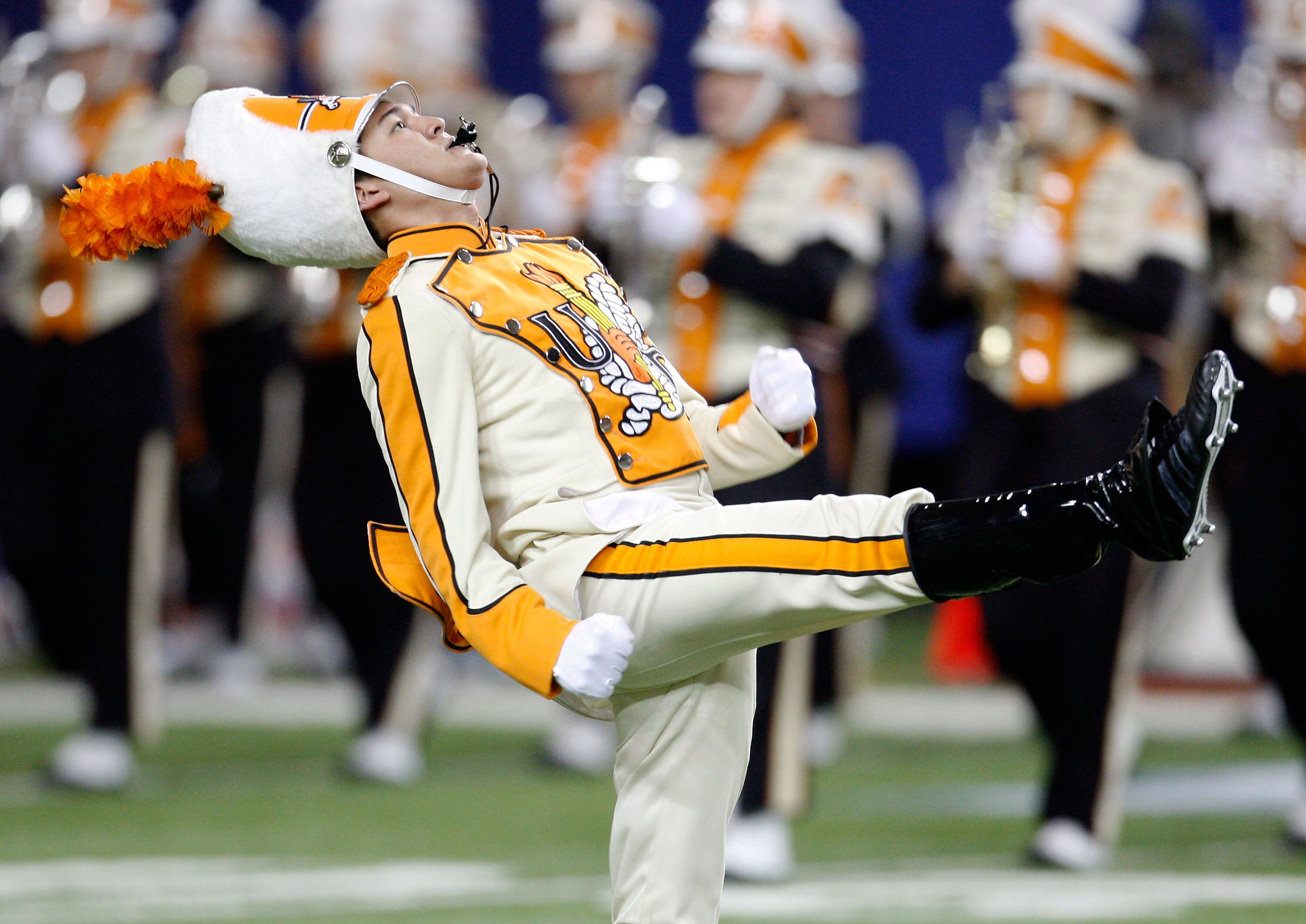 ATLANTA - DECEMBER 31:  The Tennessee Volunteers drum major leads the band on the field before the Chick-Fil-A Bowl against the Virginia Tech Hokies at the Georgia Dome on December 31, 2009 in Atlanta, Georgia.  The Hokies beat the Volunteers 37-14.  (Pho
