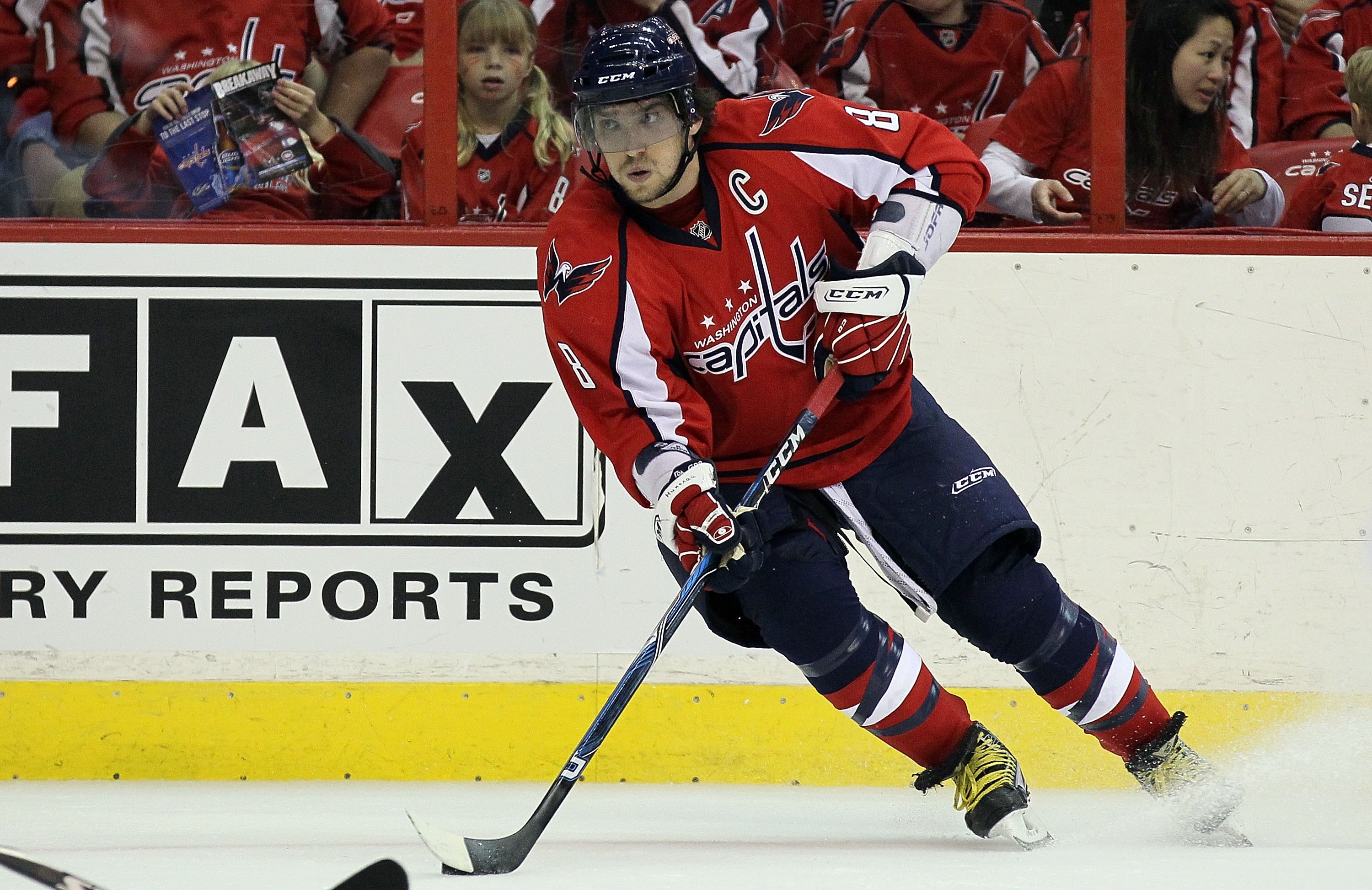 WASHINGTON DC, DC - APRIL 23:  Alex Ovechkin #8 of the Washington Capitals skates against the Montreal Canadiens in Game Five of the Eastern Conference Quarterfinals during the 2010 NHL Stanley Cup Playoffs at the Verizon Center on April 23, 2010 in Washi