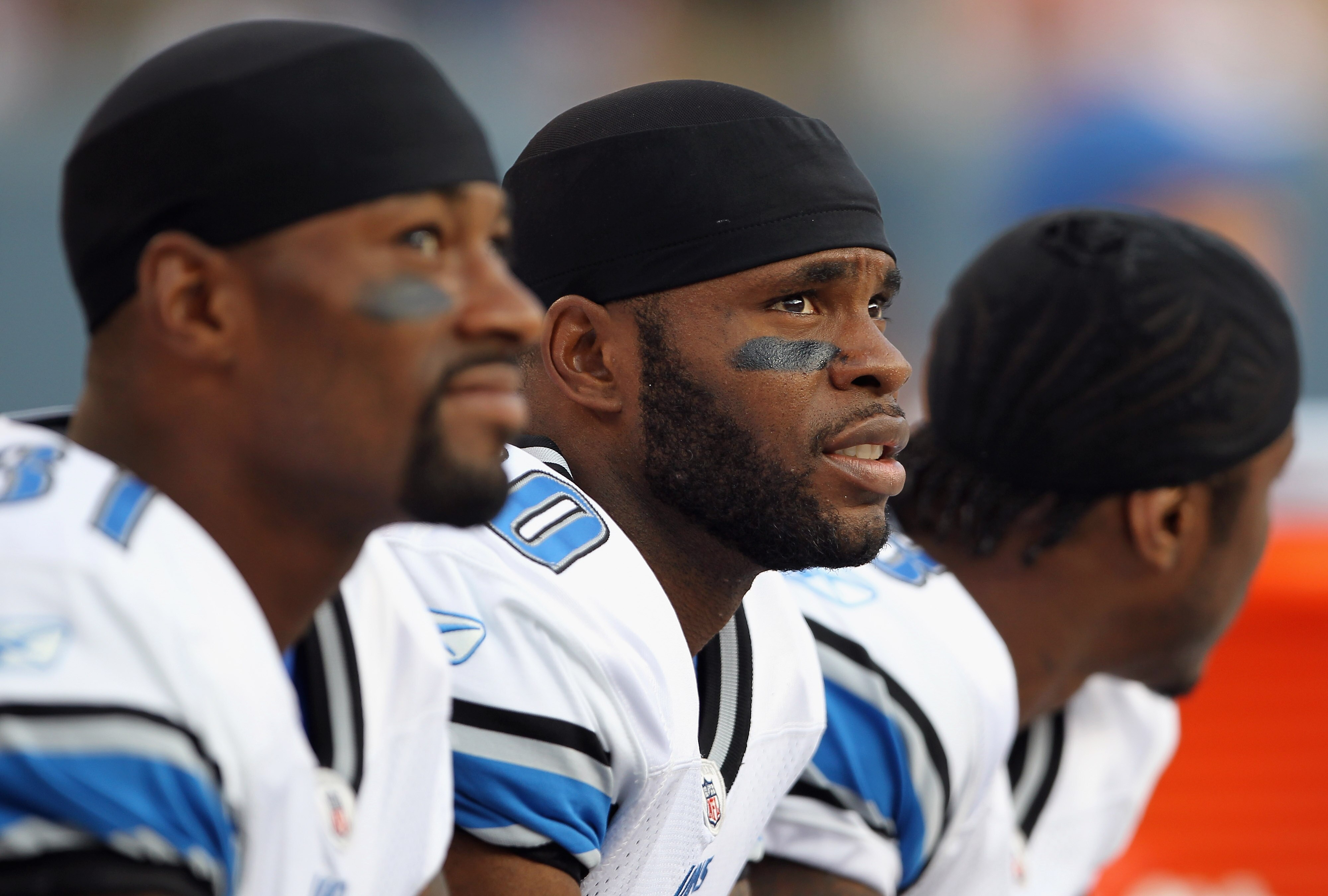 DENVER - AUGUST 21:  Wide receiver Bryant Johnson #80 of the Detroit Lions prepares to face the Denver Broncos during preseason NFL action at INVESCO Field at Mile High on August 21, 2010 in Denver, Colorado. The Lions defeated the Broncos 25-20.  (Photo