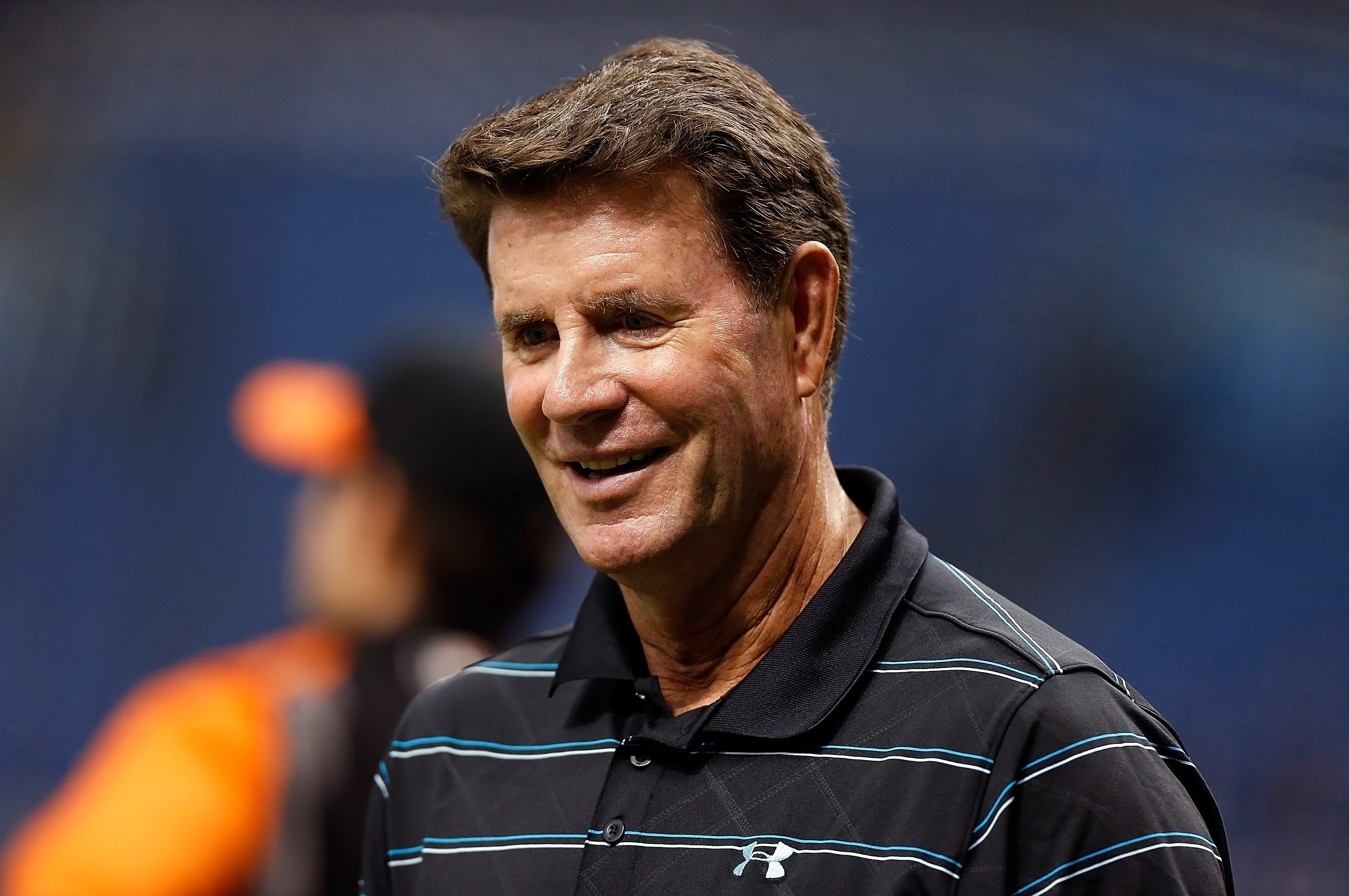 ST. PETERSBURG , FL- OCTOBER 01:   Hall of Fame pitcher Jim Palmer formerly of the Baltimore Orioles smiles during batting practice just before the game against the Tampa Bay Rays at Tropicana Field on October 1, 2012 in St. Petersburg, Florida.  (Photo b