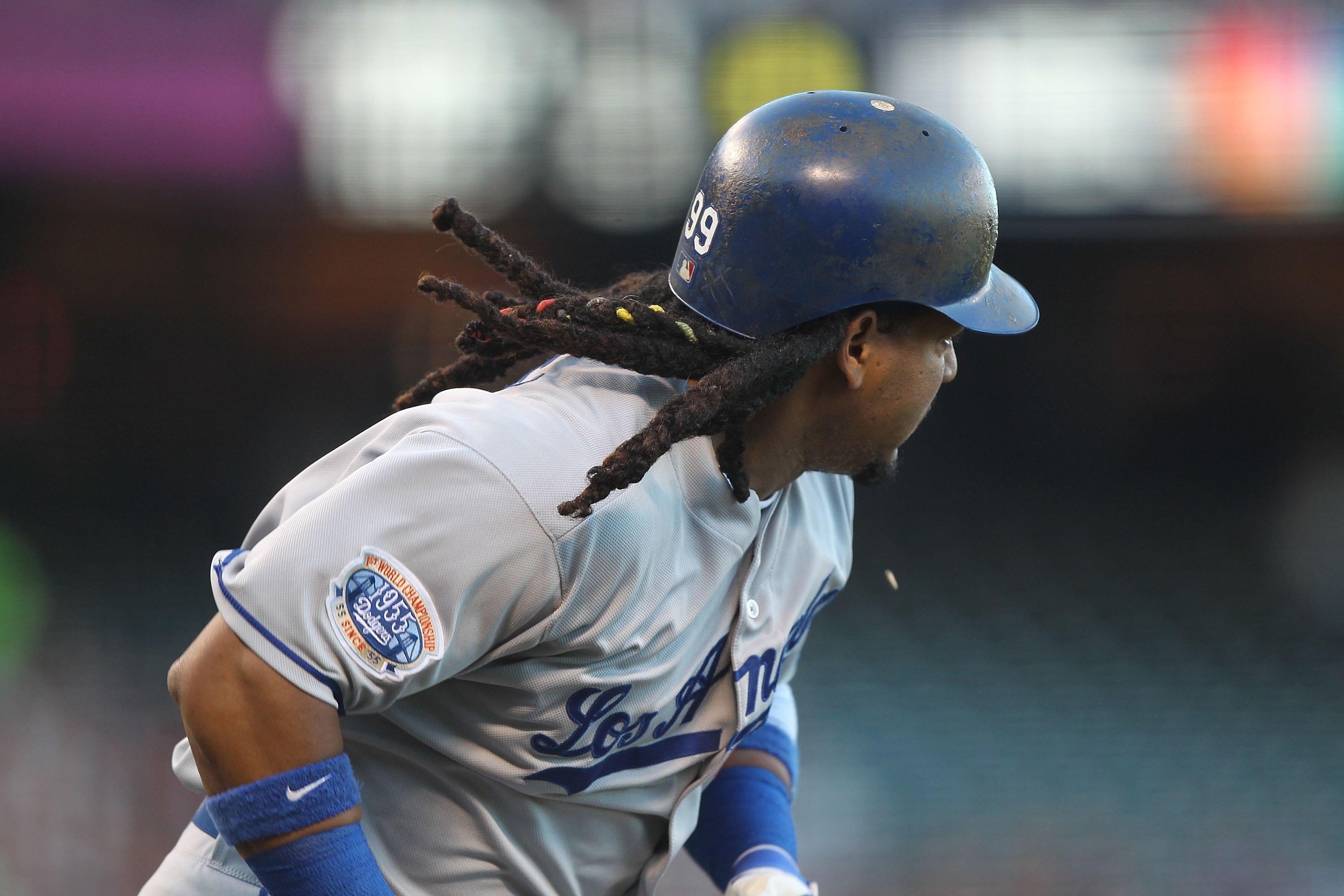 SAN FRANCISCO - JUNE 28:  Manny Ramirez #99 of the Los Angeles Dodgers in action against the San Francisco Giants during an MLB game at AT&T Park on June 28, 2010 in San Francisco, California.  (Photo by Jed Jacobsohn/Getty Images)