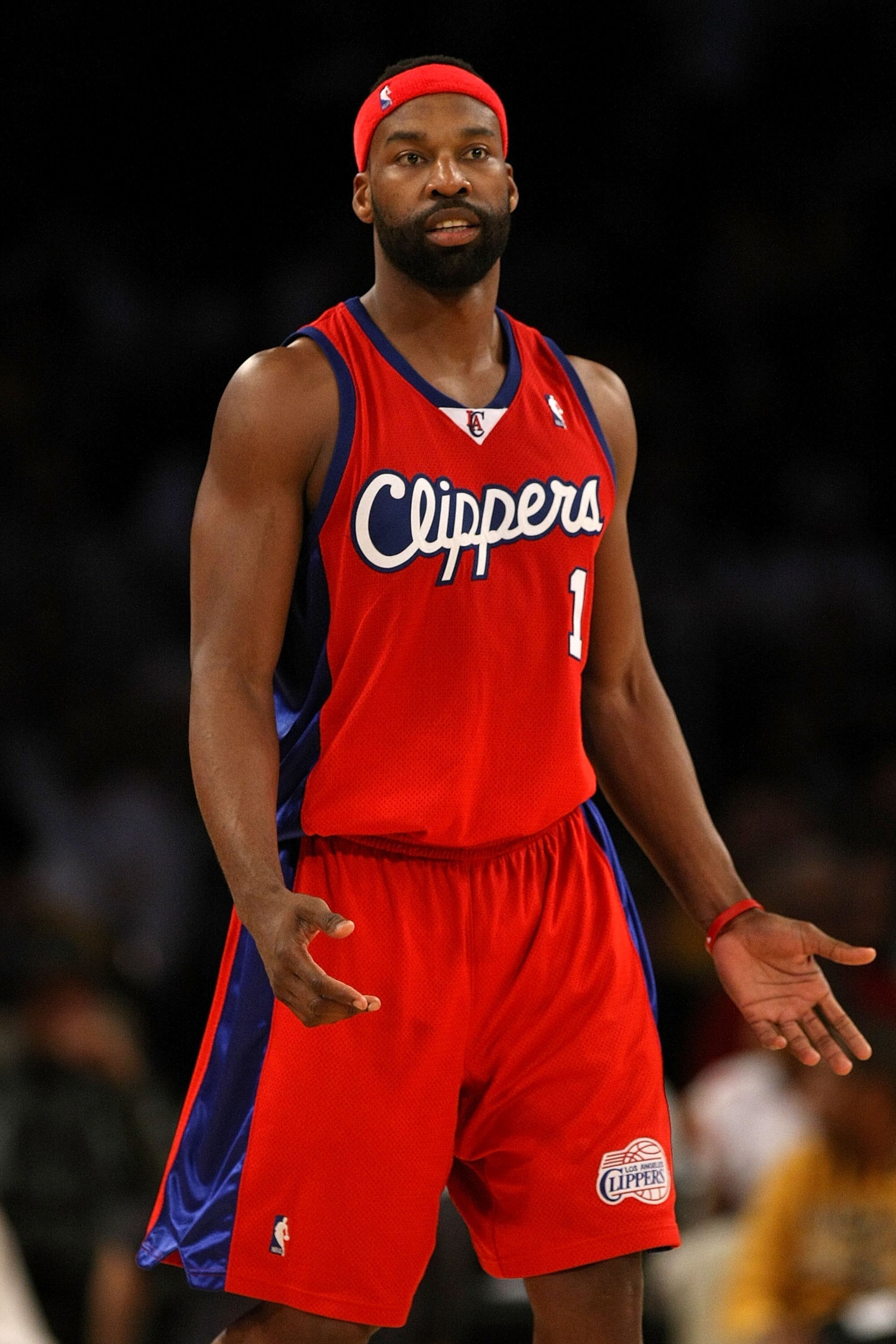 LOS ANGELES, CA - JANUARY 15:  Baron Davis #1 of the Los Angeles Clippers reacts during the game against the Los Angeles Lakers on January 15, 2010 at Staples Center in Los Angeles, California. The Lakers won 126-86.  NOTE TO USER: User expressly acknowle